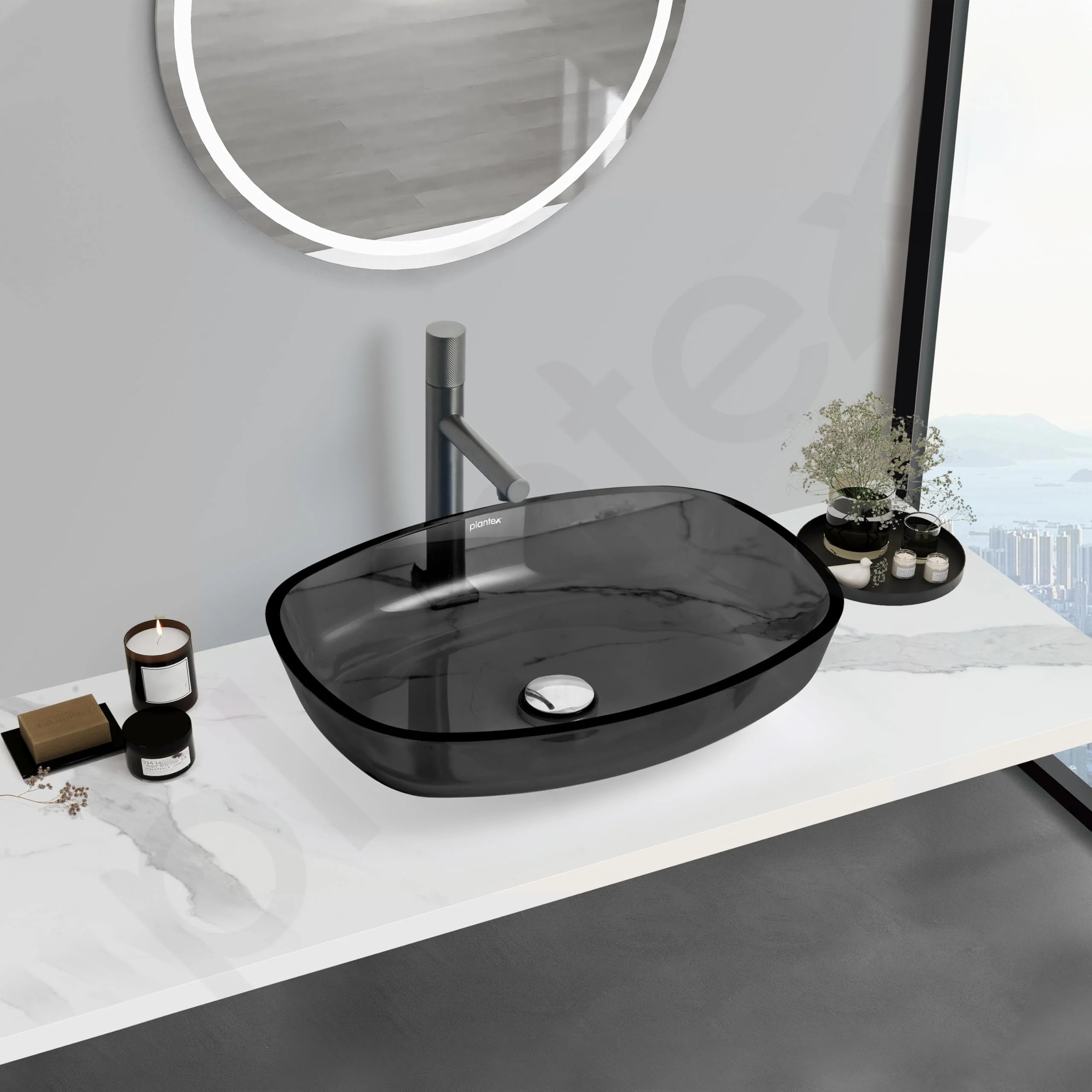 Plantex Matt Basin For Bathroom/Glass Tabletop Wash Basin/Luxury Countertop Basin For Home/Office (21 X 16 X 4 Inch - Black) - Image 7
