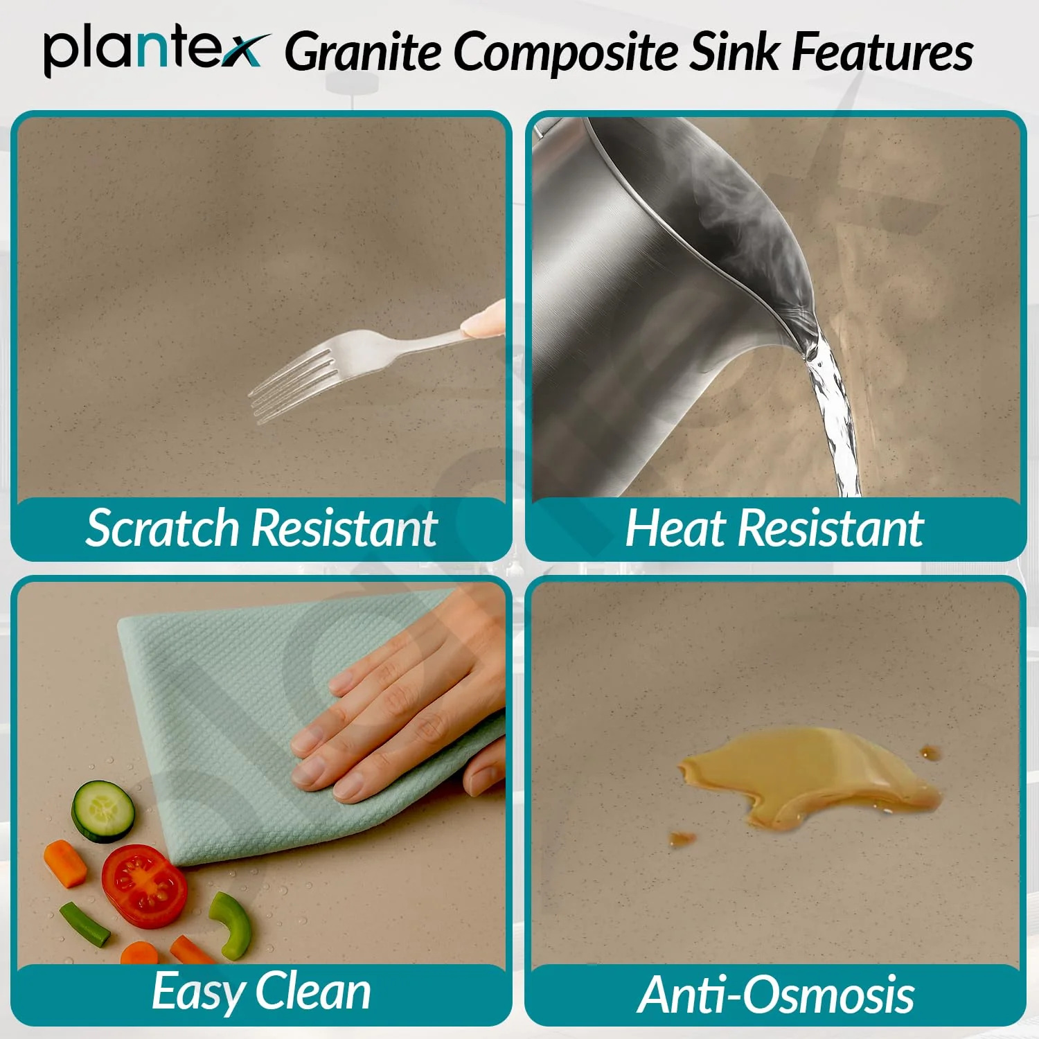 Plantex Matt German Engineered Technology Quartz Sink For Kitchen/UV Protected Kitchen Sink/Single Bowle Sink For Home (Sand Choco-18X24 Inch) - Image 3