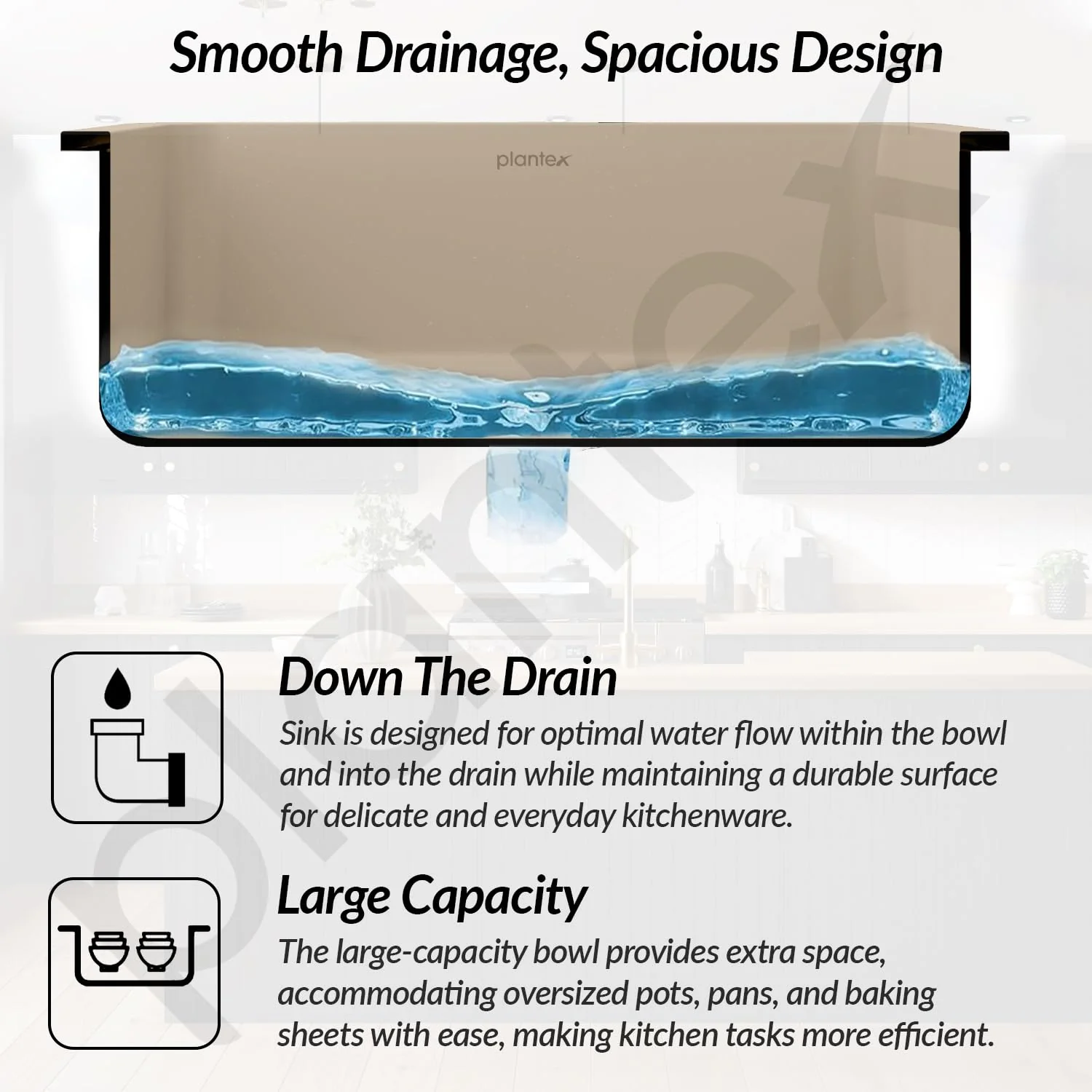Plantex Matt German Engineered Technology Quartz Sink For Kitchen/UV Protected Kitchen Sink/Single Bowle Sink For Home (Sand Choco-18X24 Inch) - Image 7