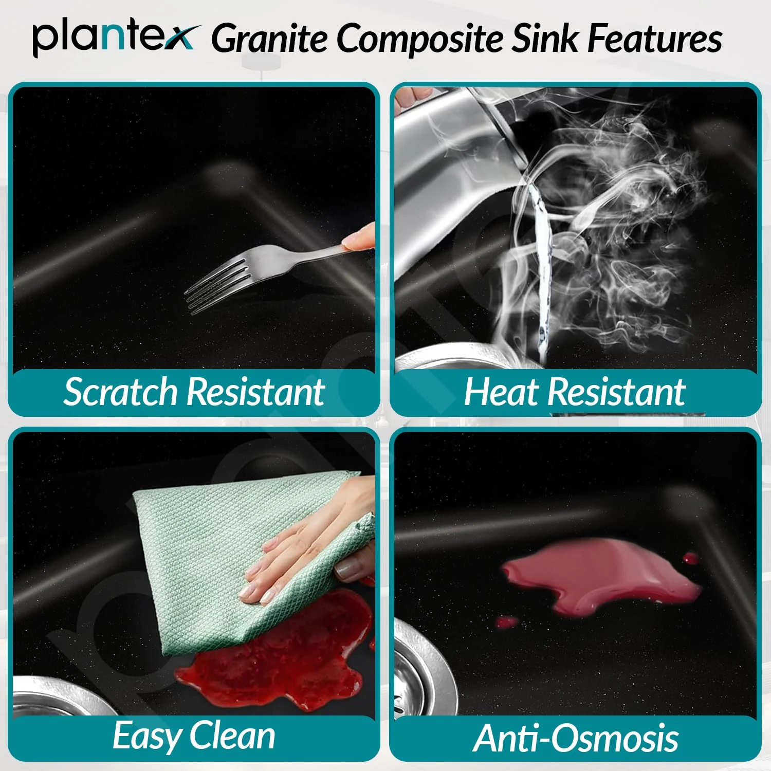 Plantex Matt German Engineered Technology Quartz Sink For Kitchen/UV Protected Kitchen Sink/Single Bowle Sink For Home(Charcoal Black-18X24 Inch) - Image 3