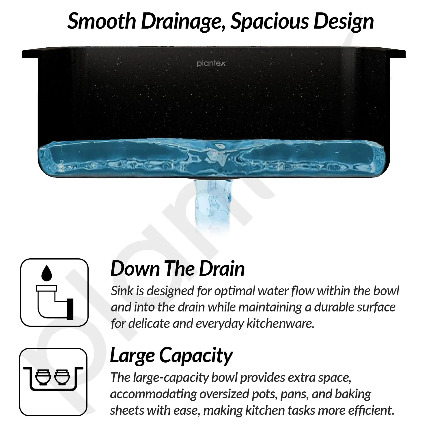 Plantex Matt Quartz Kitchen Sink/UV Protected Kitchen Sink/Undermount Sink For Kitchen/Granite Single Bowl Sink With Coupling (Nano Black, 20X30 Inches) - Image 4