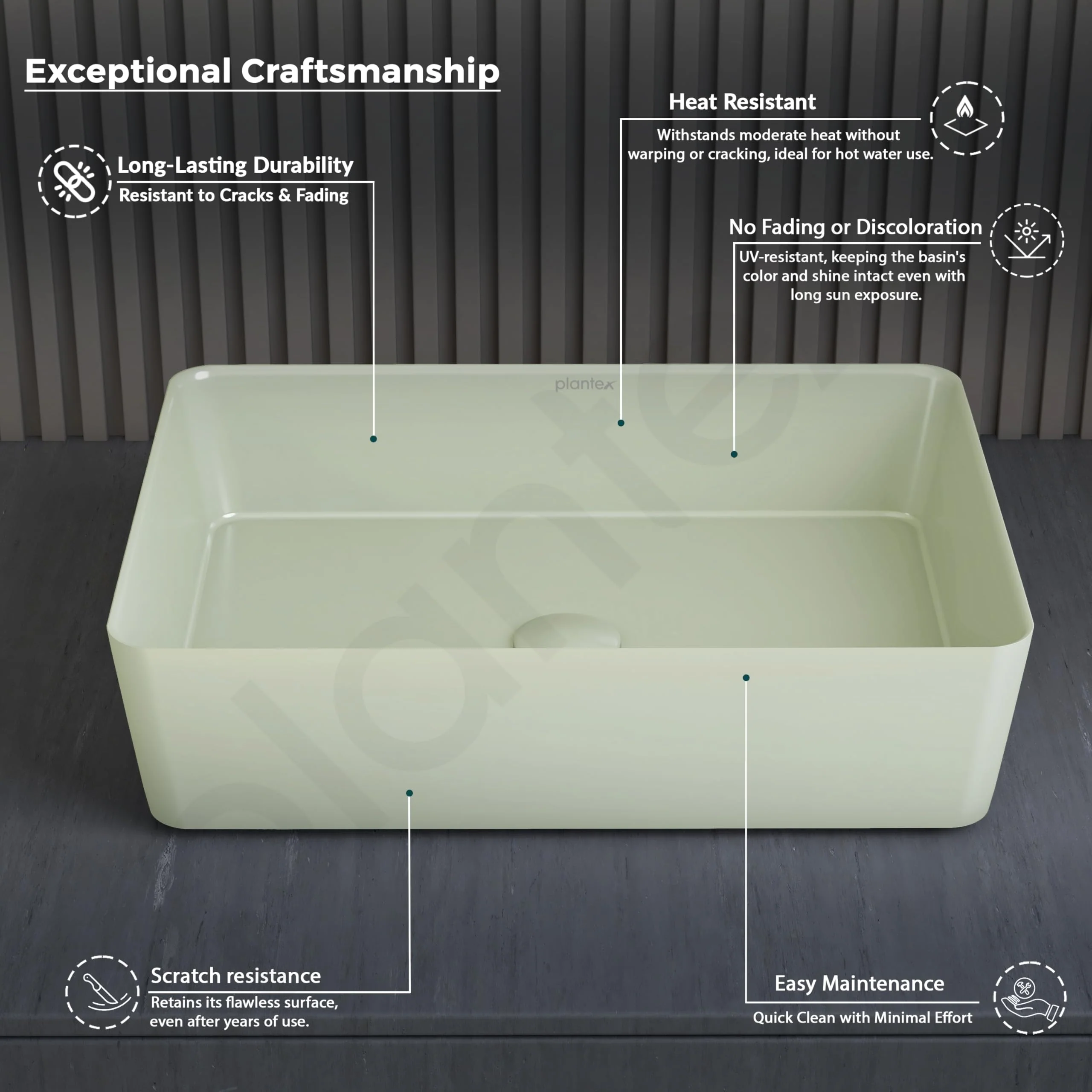 Plantex Melamine Counter Top Wash Basin/Tabletop Basin/Washbasin for Bathroom/Restaurants/Office (Mint Green, 18 x 13 x 4.5 Inch) - Image 2