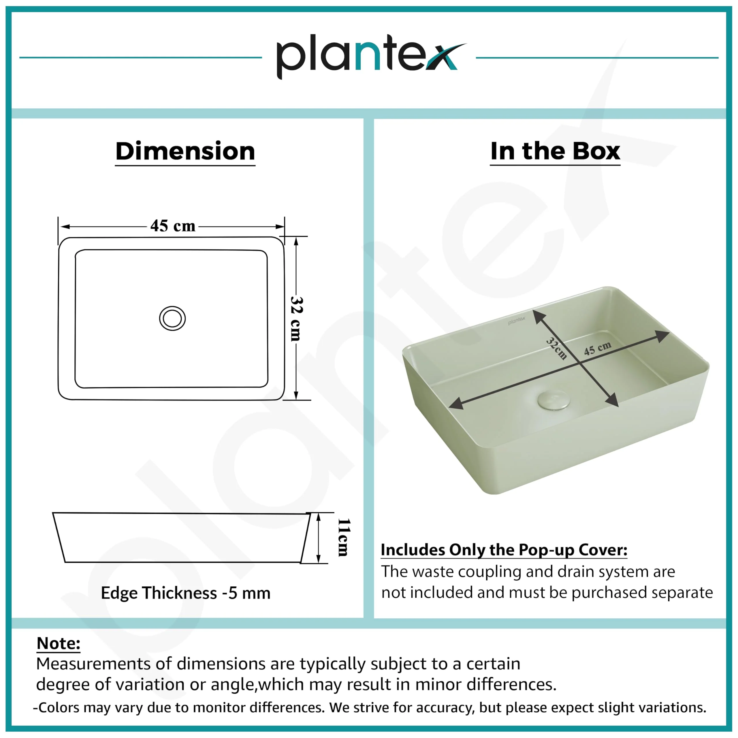 Plantex Melamine Counter Top Wash Basin/Tabletop Basin/Washbasin for Bathroom/Restaurants/Office (Mint Green, 18 x 13 x 4.5 Inch) - Image 3