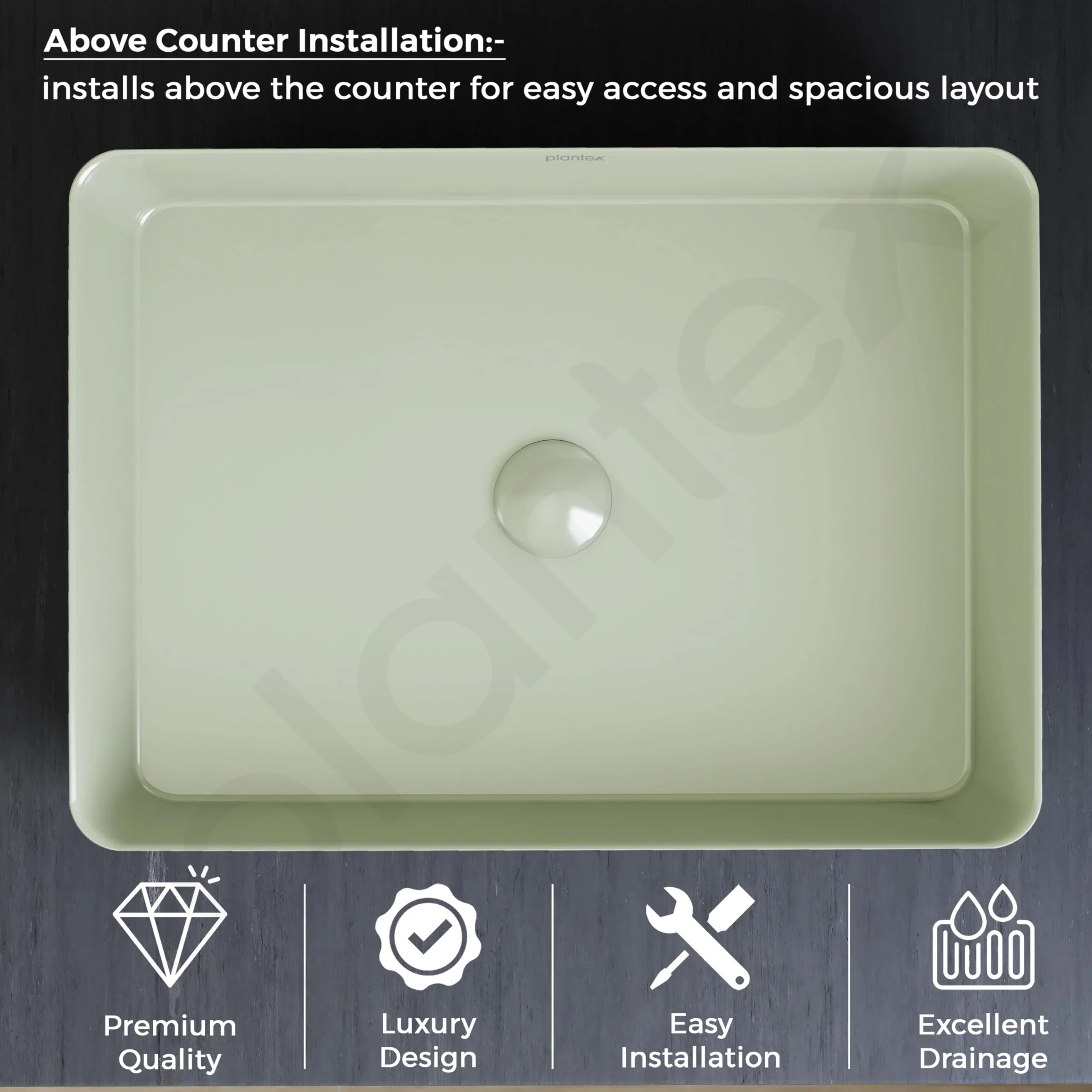 Plantex Melamine Counter Top Wash Basin/Tabletop Basin/Washbasin for Bathroom/Restaurants/Office (Mint Green, 18 x 13 x 4.5 Inch) - Image 4