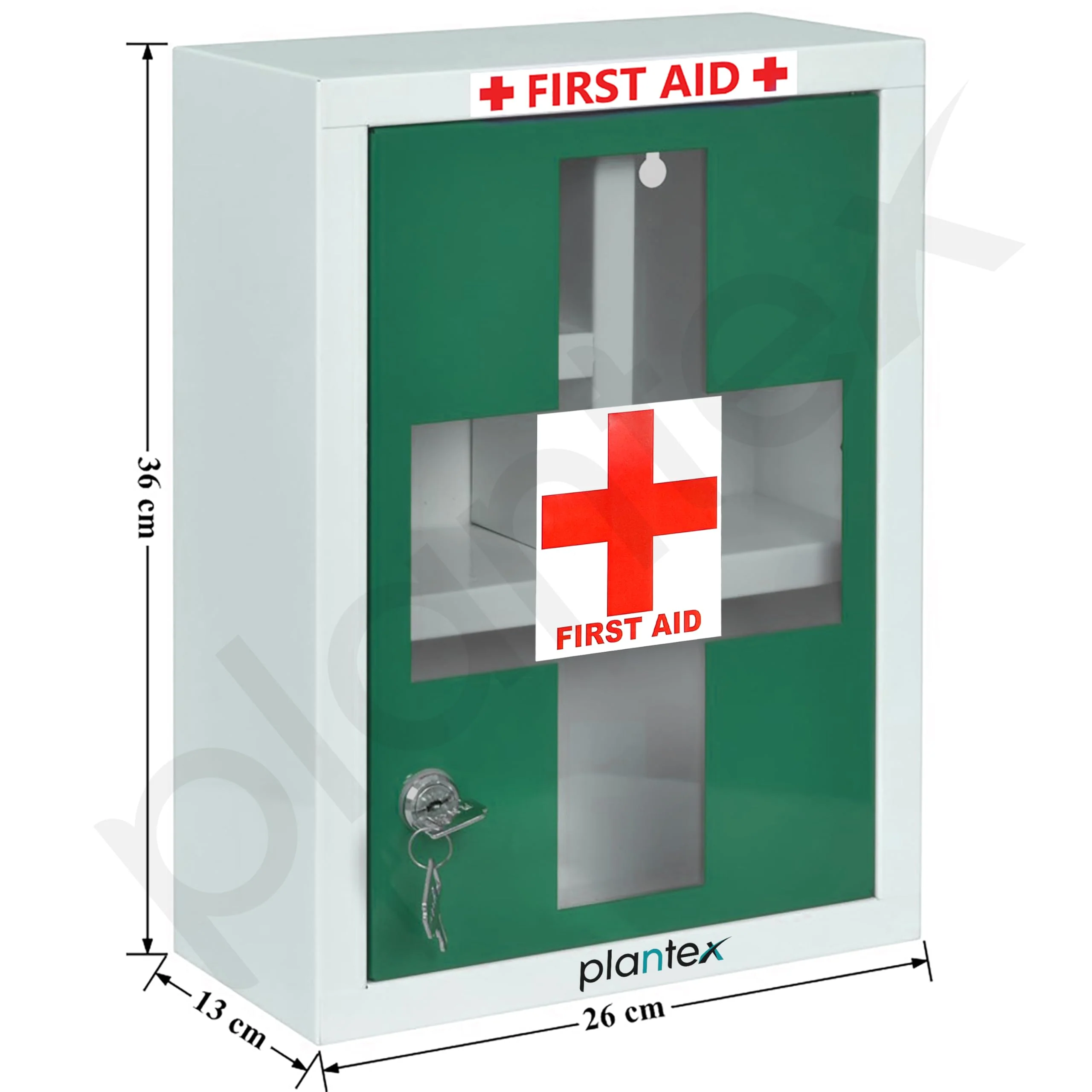 Plantex Metal Emergency First Aid Box for Home/Medical Kit Box for Medicine Storage with Multi Compartments for School, Office - Lockable (Green & White) Big Size, Wall Mount - Image 3