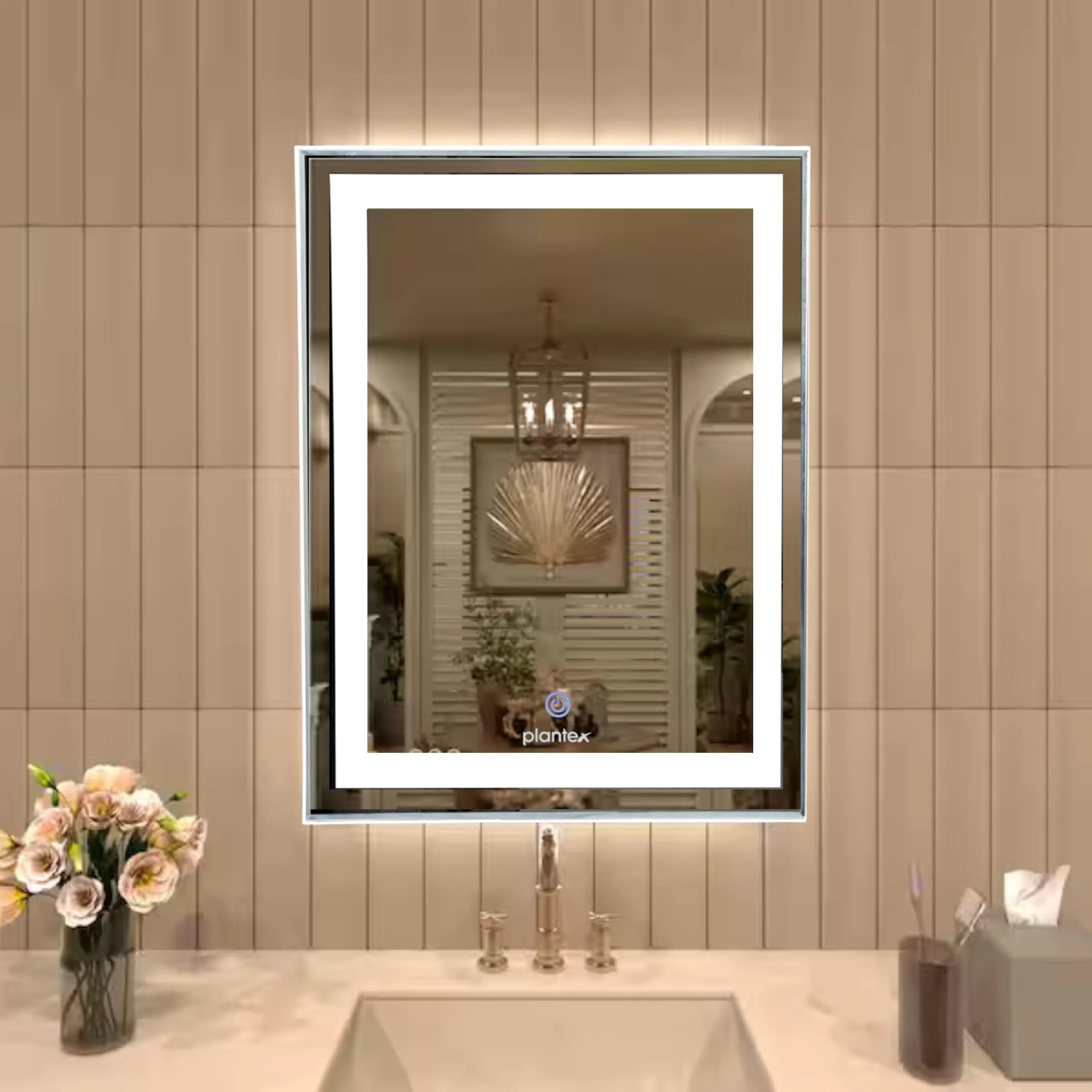 Plantex Metal LED Wall Mirror with Triple-Tone/Touch Mirror for Bedroom/Dressing Room/Living Room - Rectangle Shape (18 X 24 Inch) - Image 2
