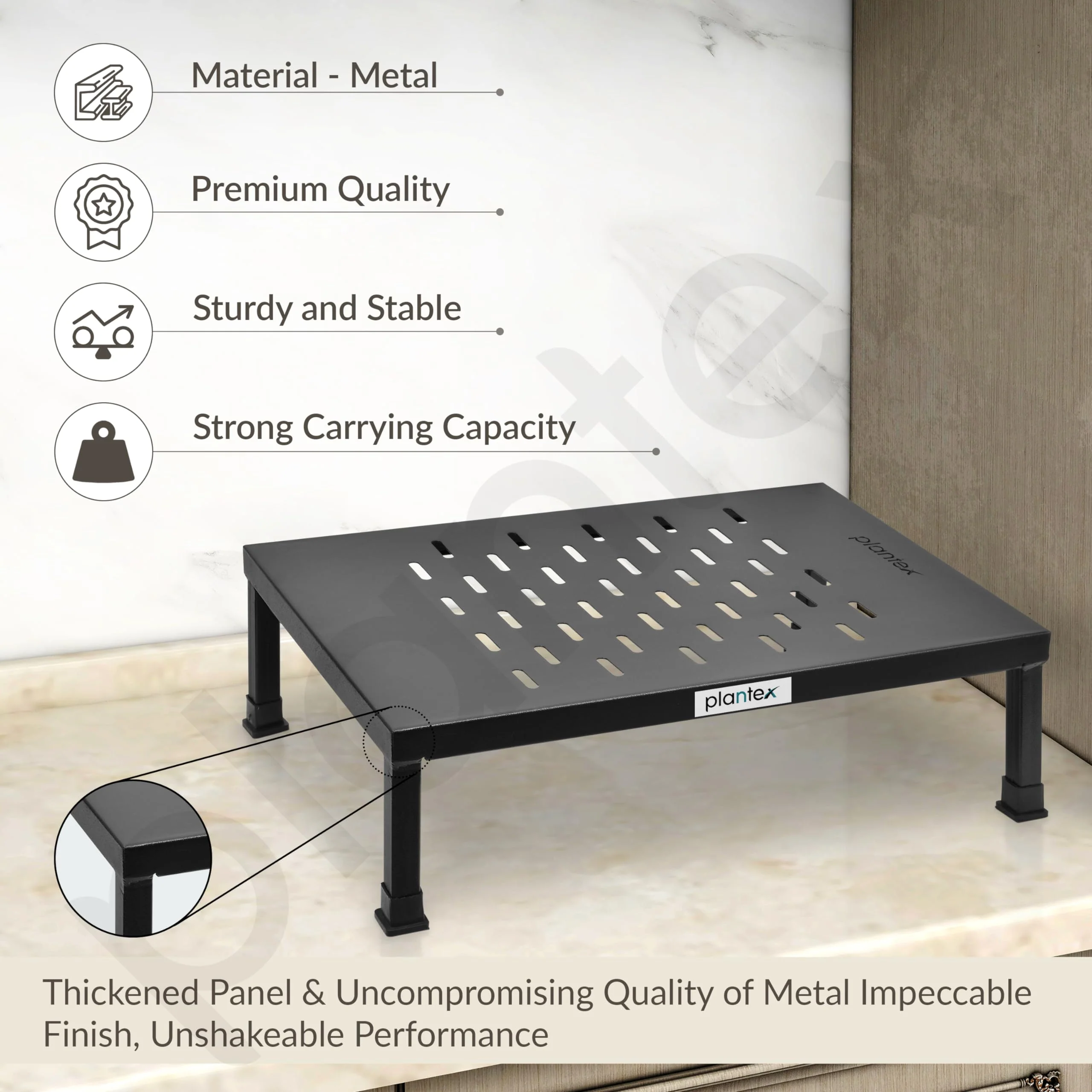 Plantex GI Steel Microwave Oven Stand for Kitchen Platform/Microwave Rack Shelf Organizer for Countertop/Heavy-Duty Metal OTG Rack - Black - Image 4