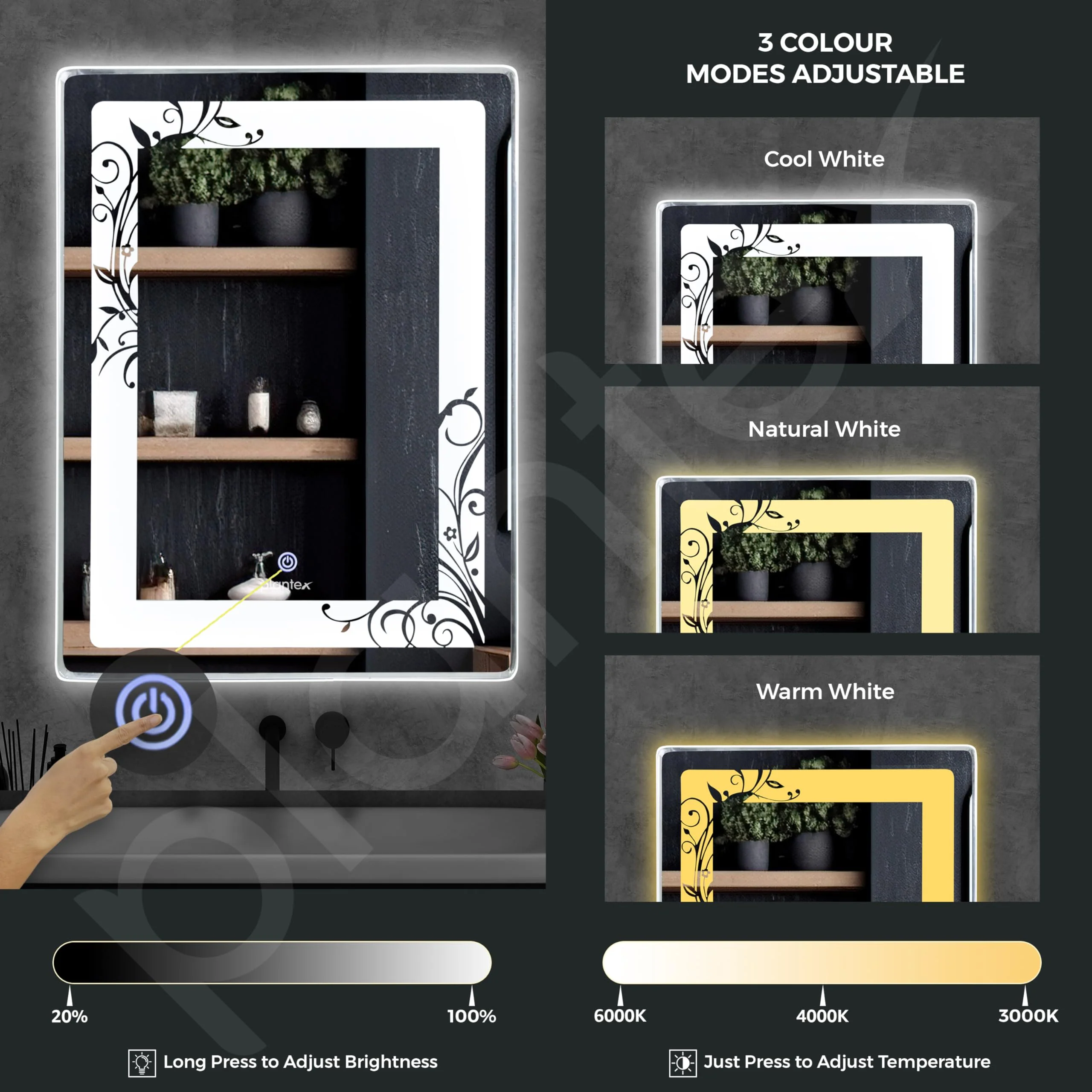 Plantex Mirror with Light with 3 Tone/Designer Mirror for Living Room/Bedroom/Dressing Room - Rectangle Shape (18 X 24 Inch) - Image 5