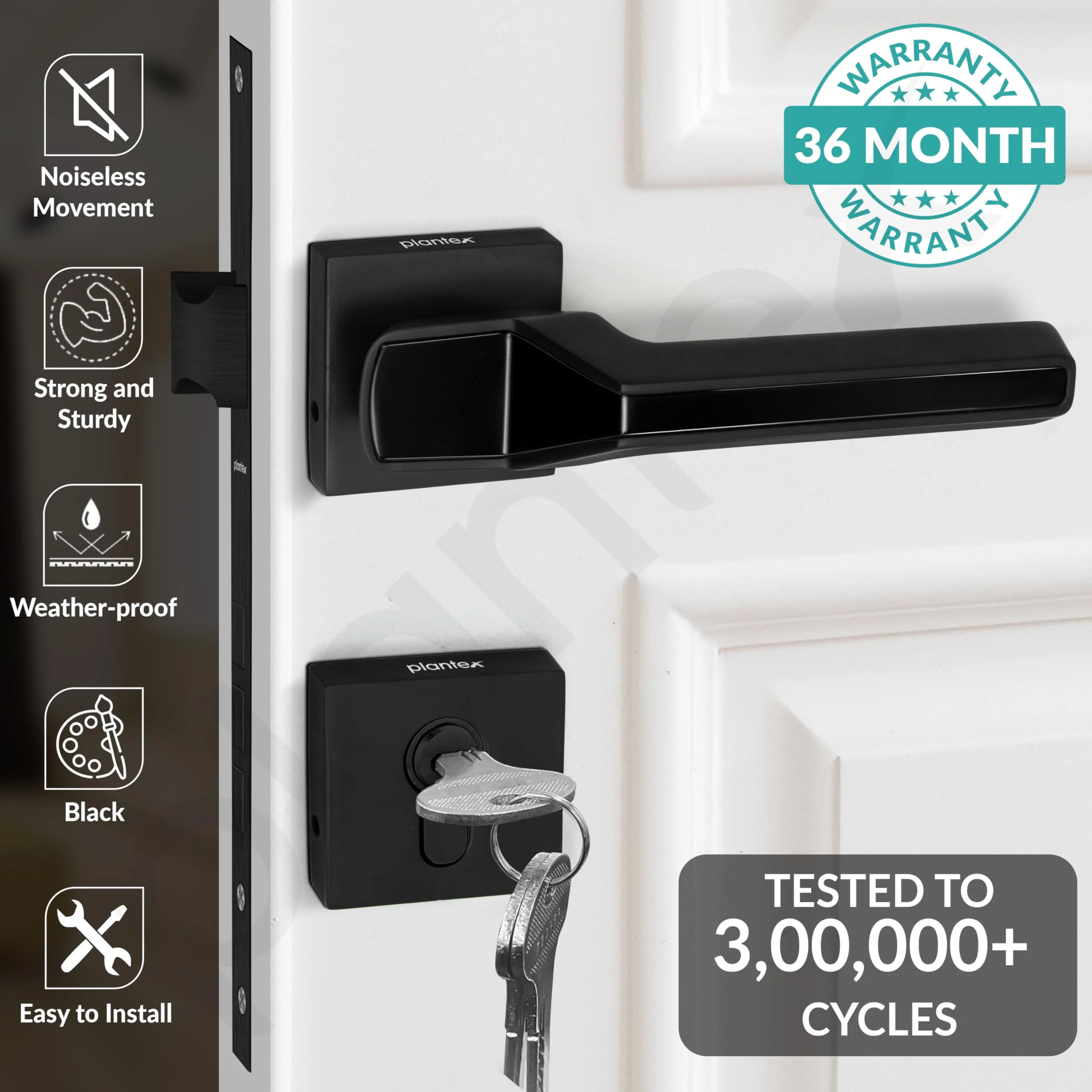 Plantex Mortise Door Lock for Main Door/Premium Handle Lock Set for Home with 3 Years Warranty by Plantex (Black) - Image 2