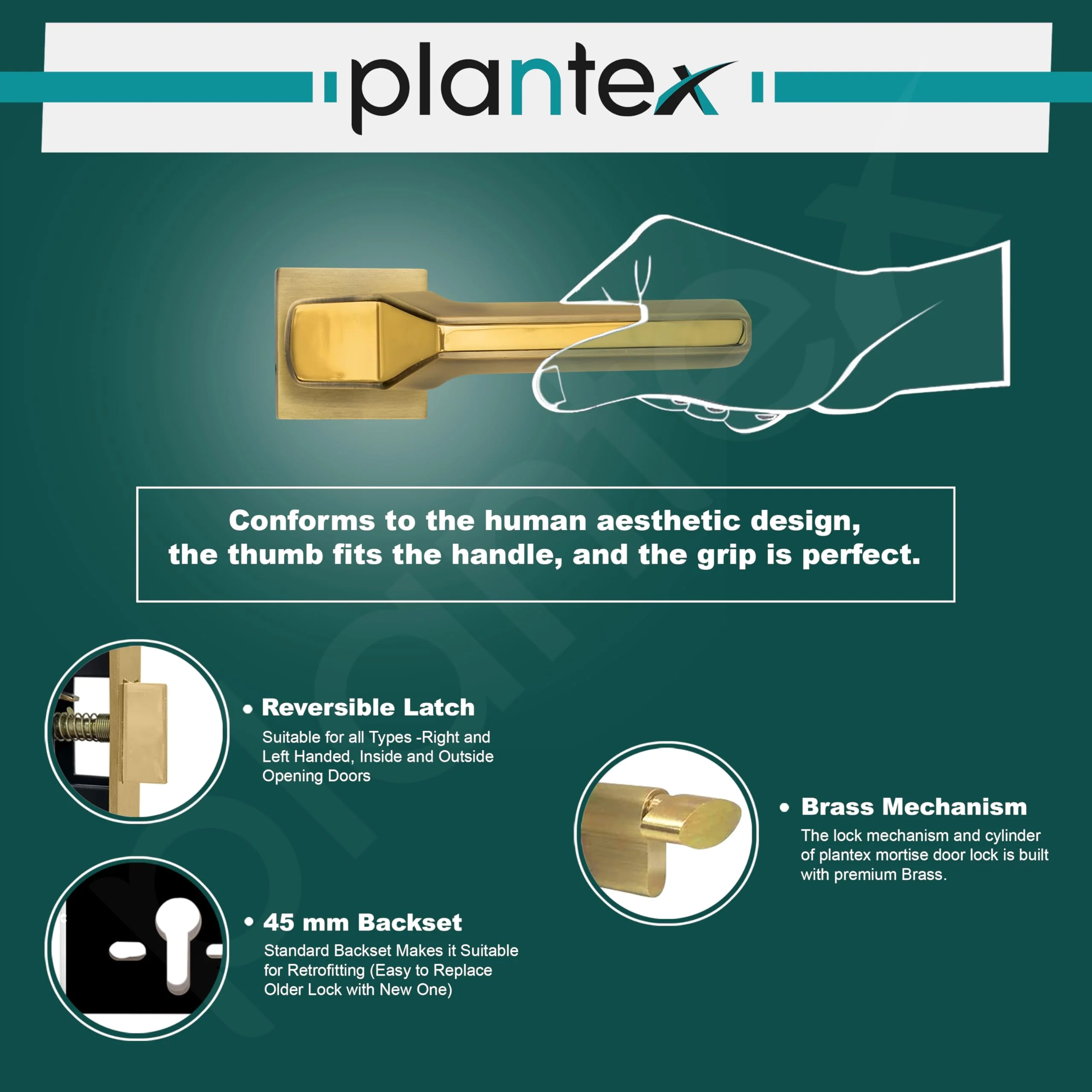 Plantex Mortise Door Lock for Main Door/Premium Handle Lock Set for Home with 3 Years Warranty by Plantex (Brass Antique & Gold) - Image 6