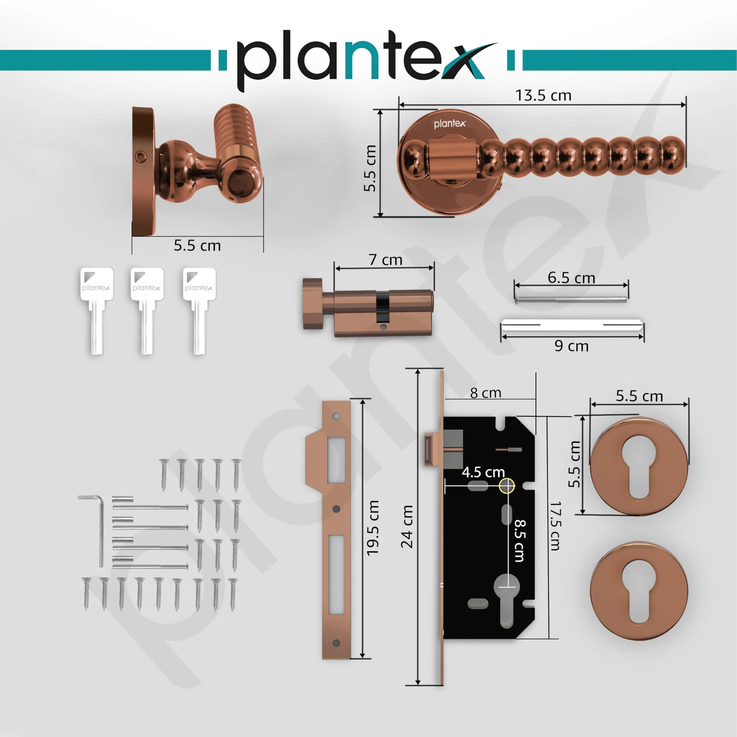 Plantex Mortise Door Lock/Heavy Duty Lock for Main Door/Mortise Locks for Home/Office/Hotel-3 Brass Keys (1031 - PVD Rose Gold) - Image 7