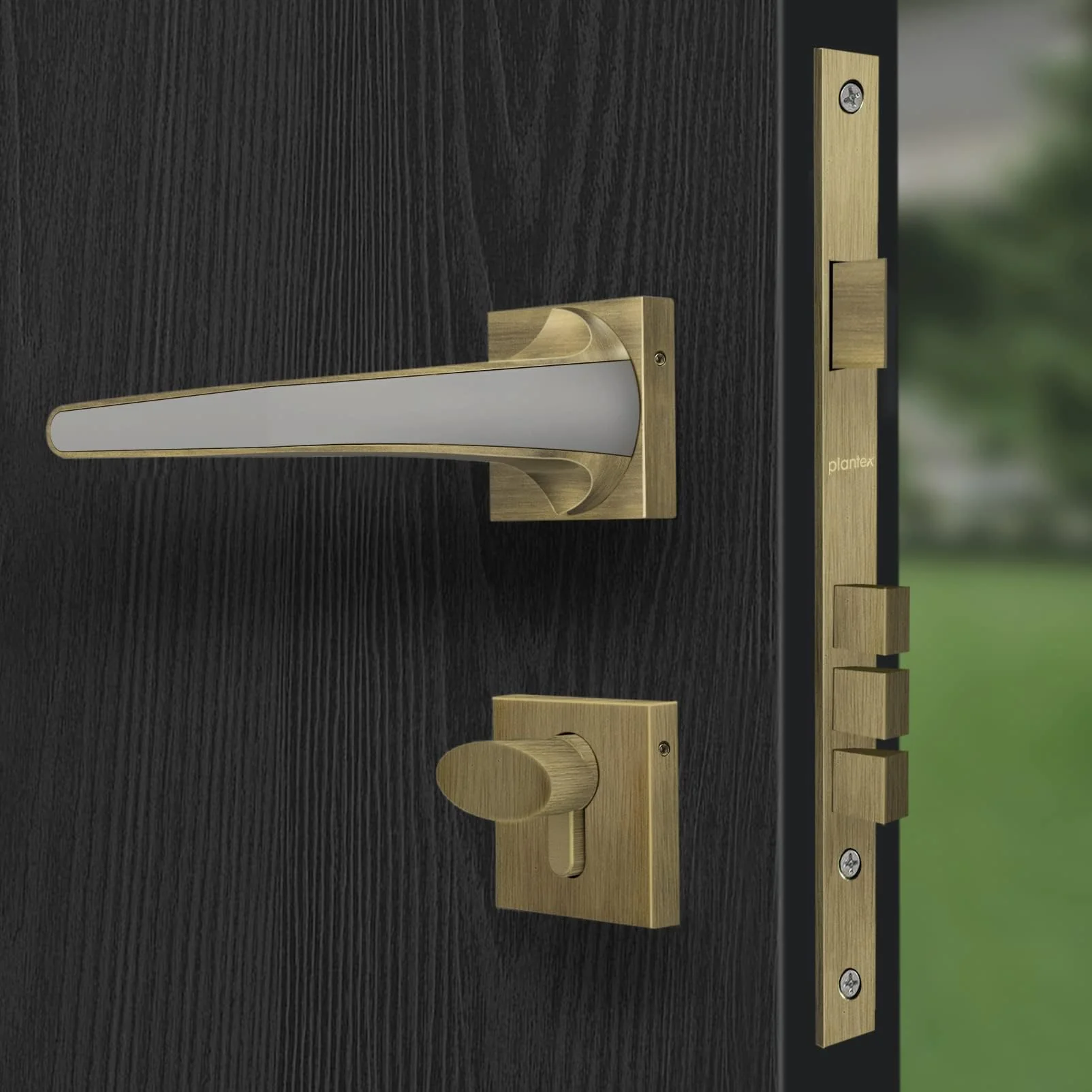Plantex Mortise Door Lock/Heavy Duty Lock for Main Door/Mortise Locks for Home/Office/Hotel-3 Brass Keys (7091 - Brass Antique & Satin Black Matt) - Image 4
