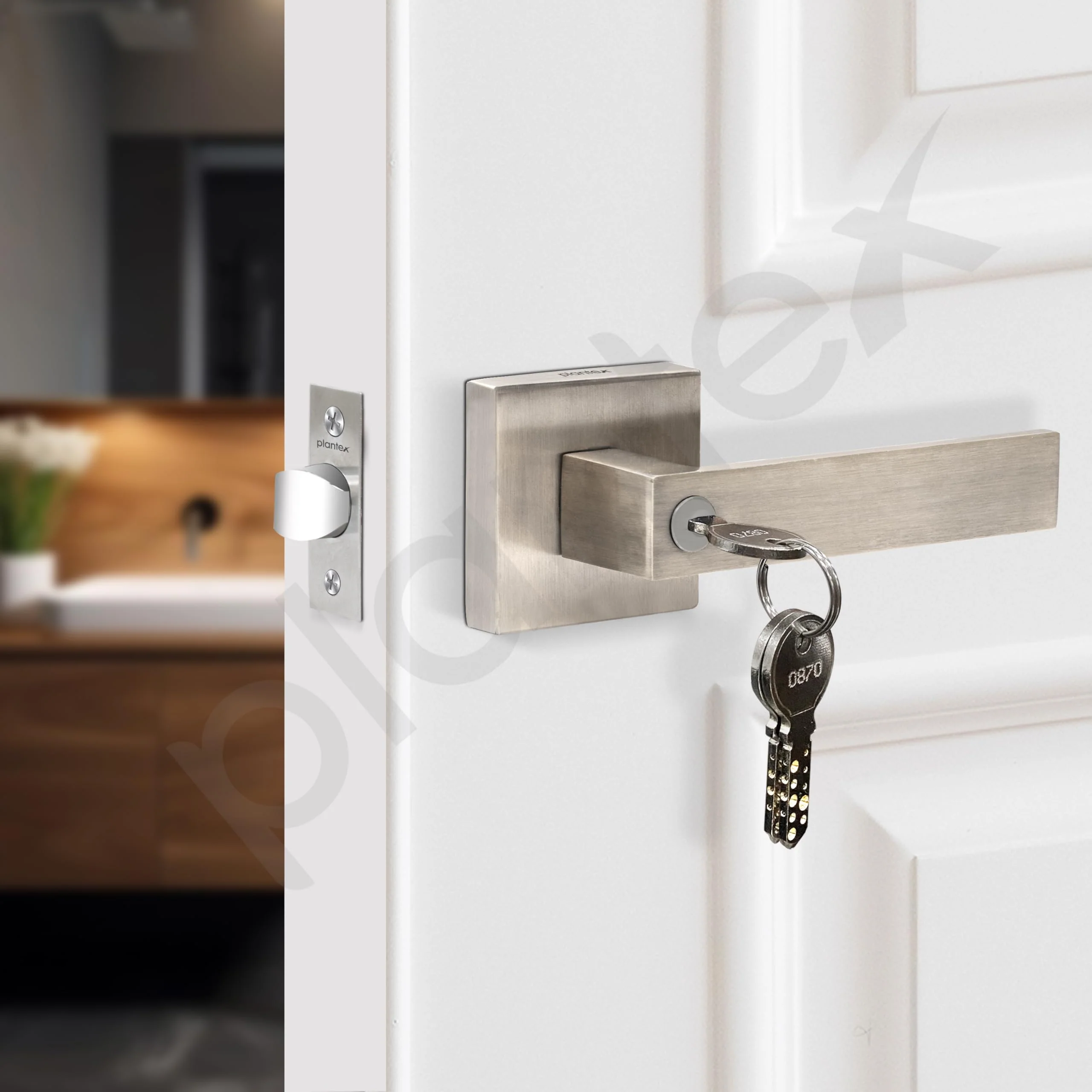 Plantex Mortise Lock Set For Home/Main Door - 3 Computerized Keys, Door Hardware - Pack Of 1 (Satin), Silver - Image 2