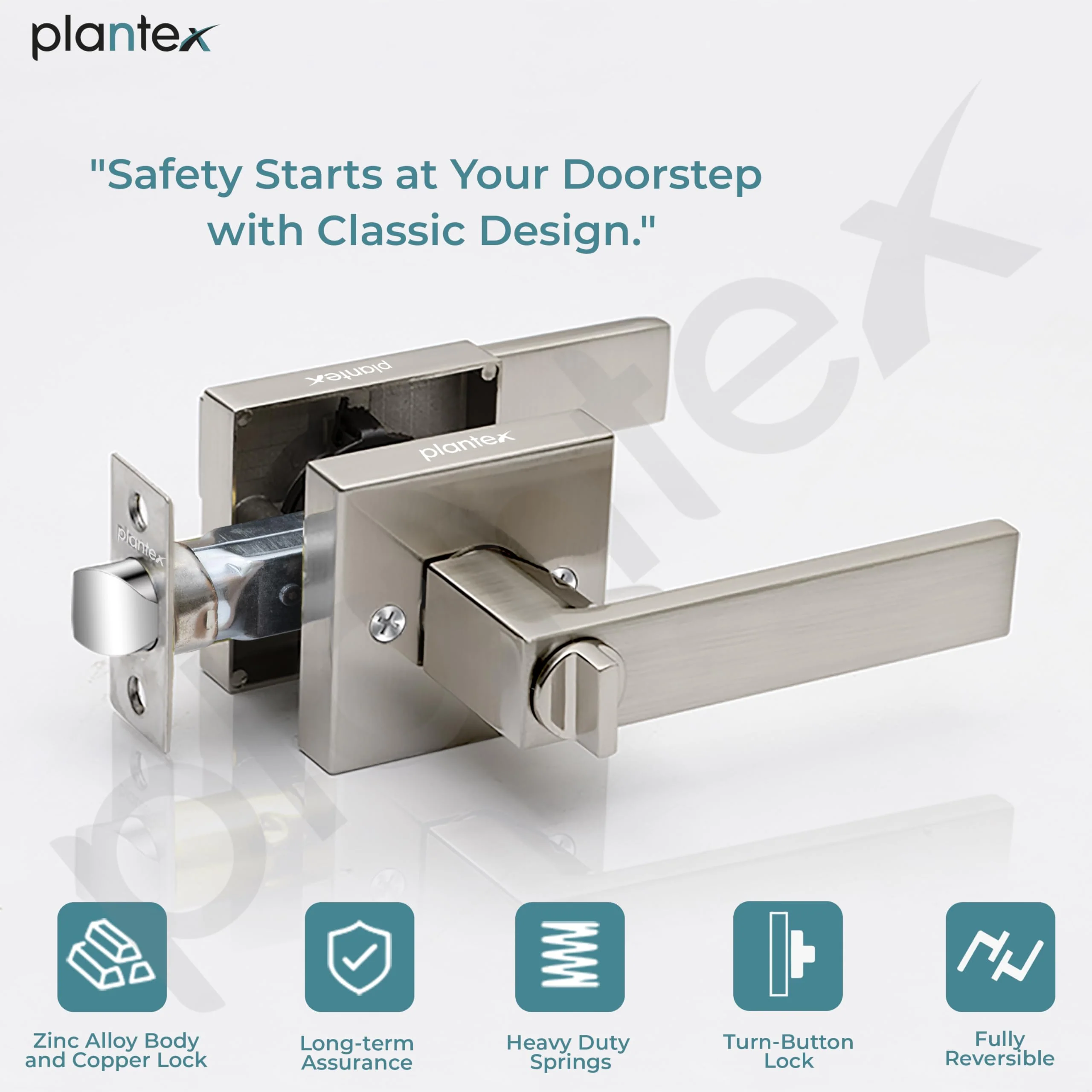 Plantex New Age Bathroom Door Locks/Key-Less Door Lock Set for Bedroom/Balcony/Office/Storeroom - Reversible Design (Satin Finish, 30mm to 50mm Door Range) - Image 3