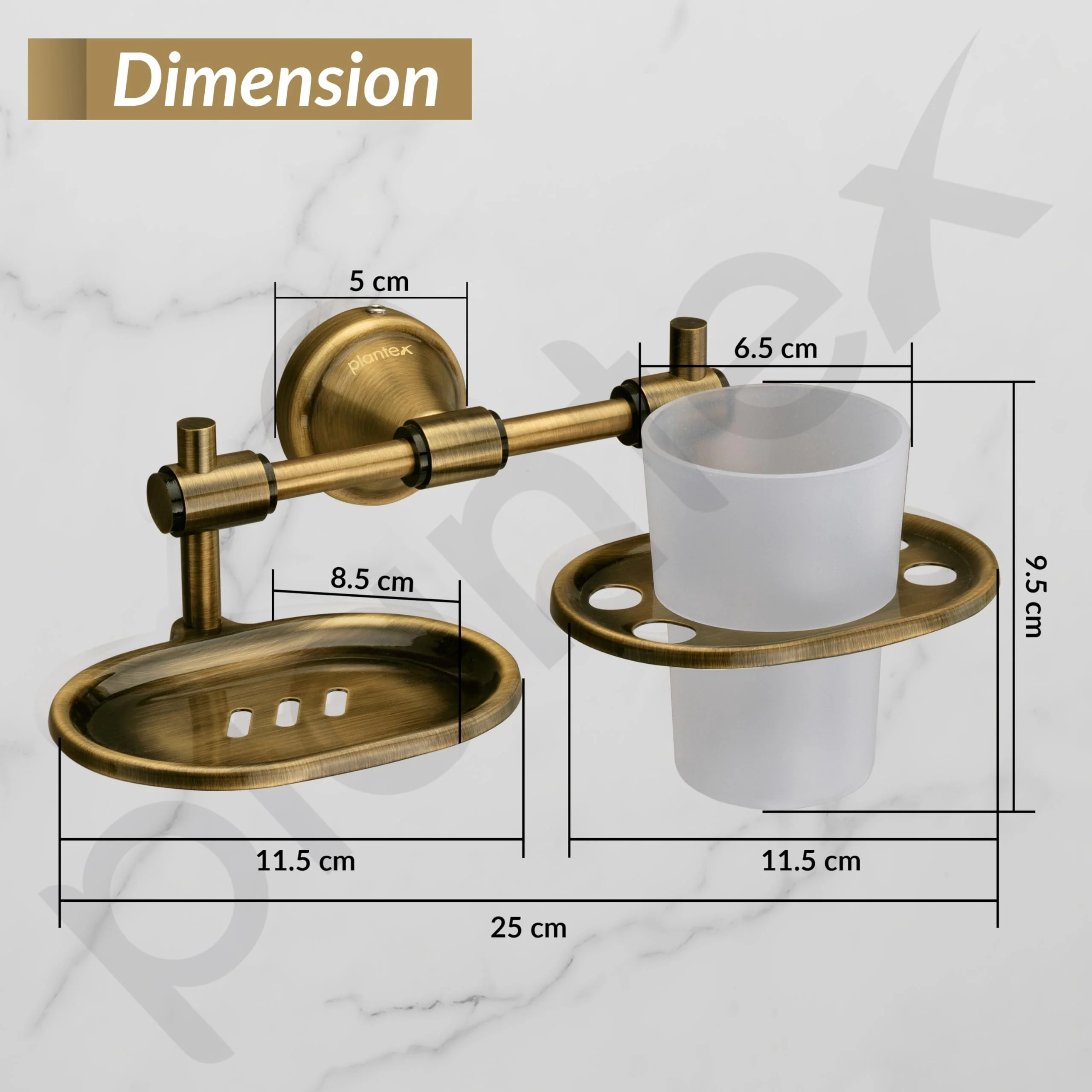 Plantex Niko Stainless Steel 304 Grade 2in1 Soap Dish with Tumbler Holder/Soap Stand/Tooth Brush Holder/Bathroom Accessories (Brass Antique) - Image 4