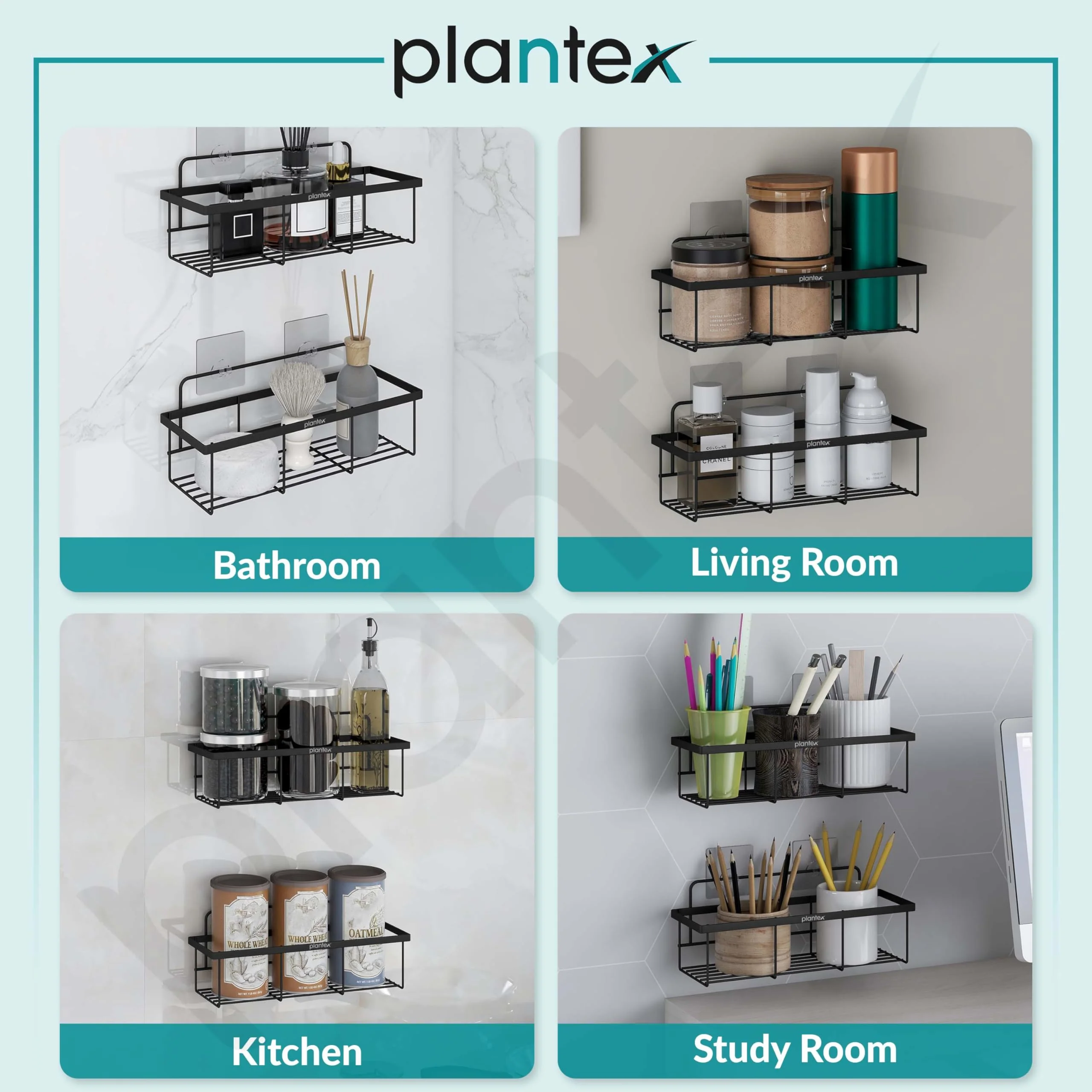Plantex No Drill Bathroom Shelves/GI Steel Self Adhesive Bathroom Shelf/Shelf for Kitchen with Magic Sticker- Black Powder Coated (Pack of 2) - Image 6
