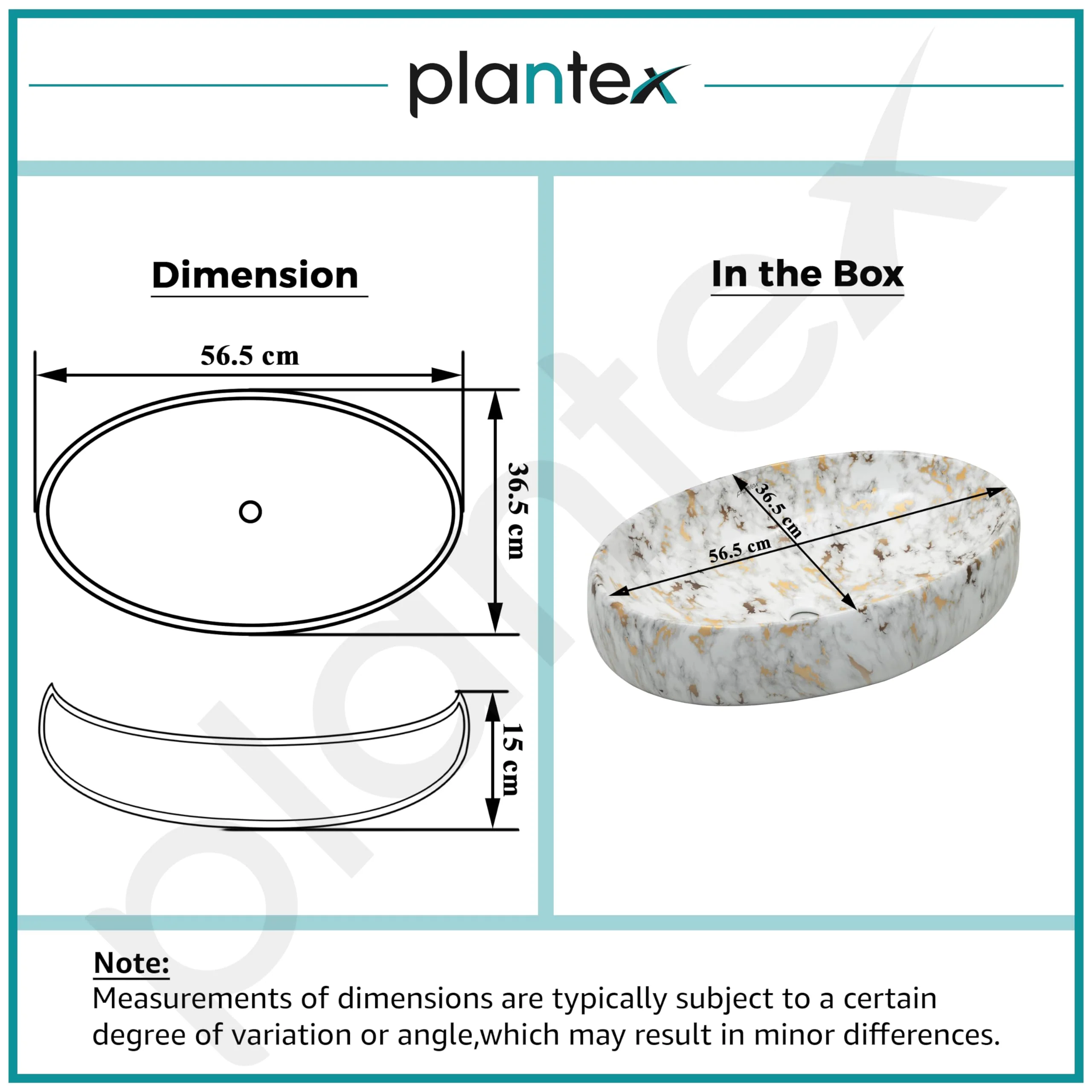 Plantex Oval Ceramic Wash Basin/Basin for Bathroom/Table Top Washbasin/Counter Top Vessel Sink (Marble Finish, 23 x 15 x 5.5 Inch) - Image 2
