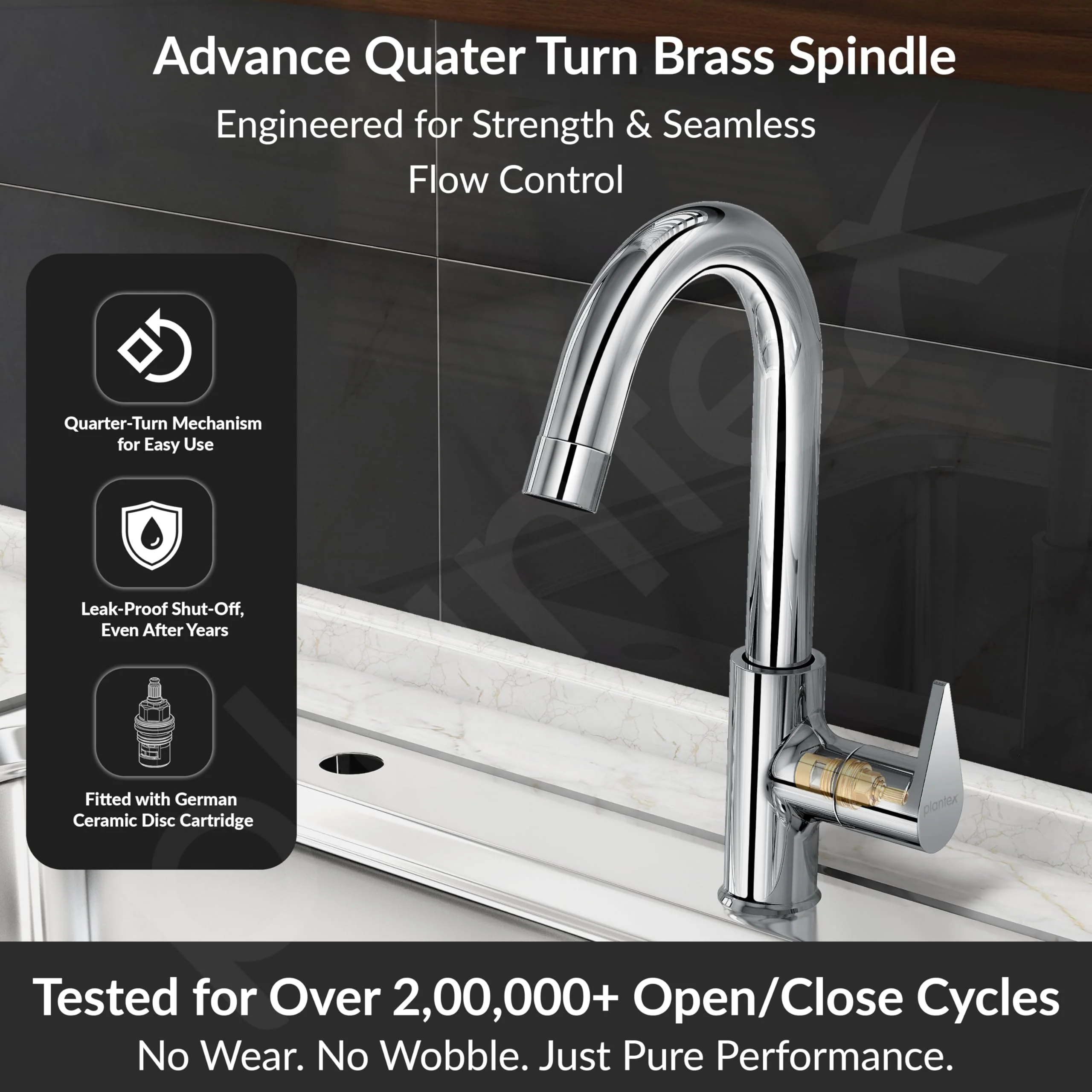 Plantex PAC-1812 Kitchen Sink Tap with Water Efficient Tap Aerator/Wall Mount Sink Tap for Kitchen Basin with 360° Swivel Spout (Chrome) - Image 2