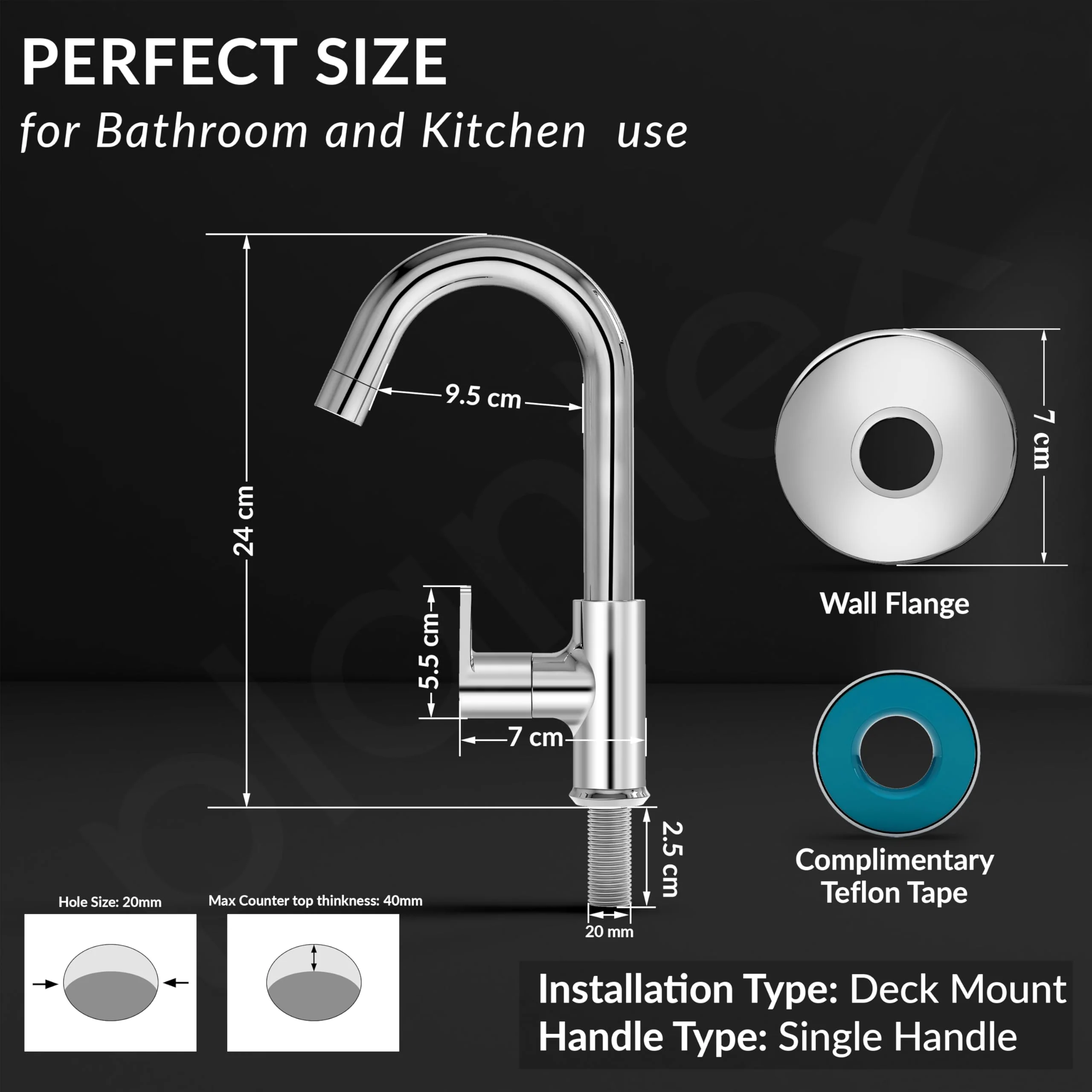 Plantex PAC-1812 Kitchen Sink Tap with Water Efficient Tap Aerator/Wall Mount Sink Tap for Kitchen Basin with 360° Swivel Spout (Chrome) - Image 4