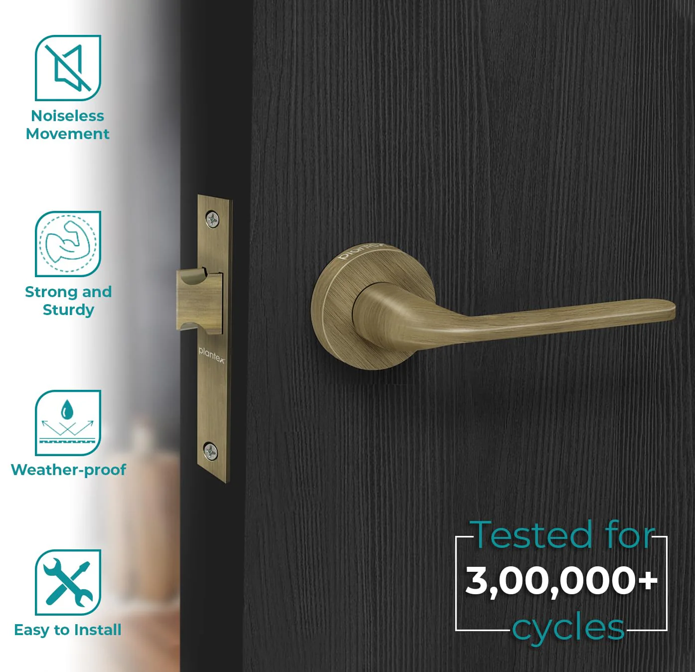 Plantex Pearl Mortise Door Lock for Balcony and Bathroom Door Lock/Keyless Pull Handle Set with Baby Latch (7060 - Brass Antique Finish) - Image 2