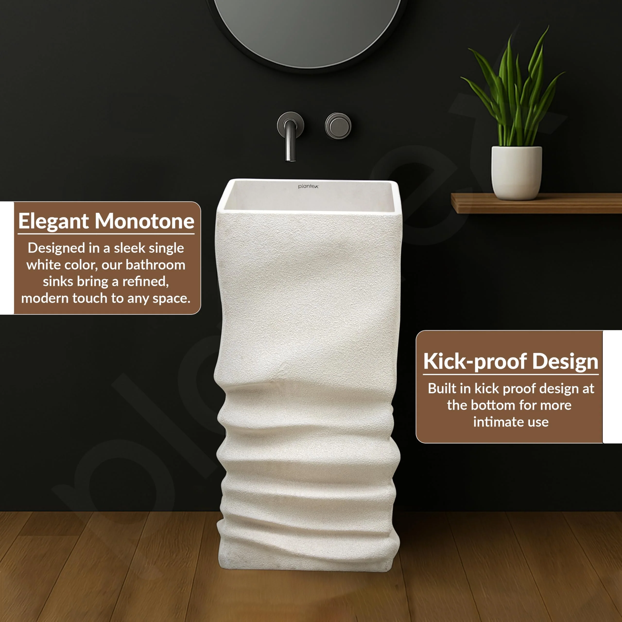 Plantex Pedestal Wash Basin/Acrylic Resin & Quartz Free Standing Wash Basin/Square Basin for Bathroom/Home/Office - (10040, Beige) - Image 6