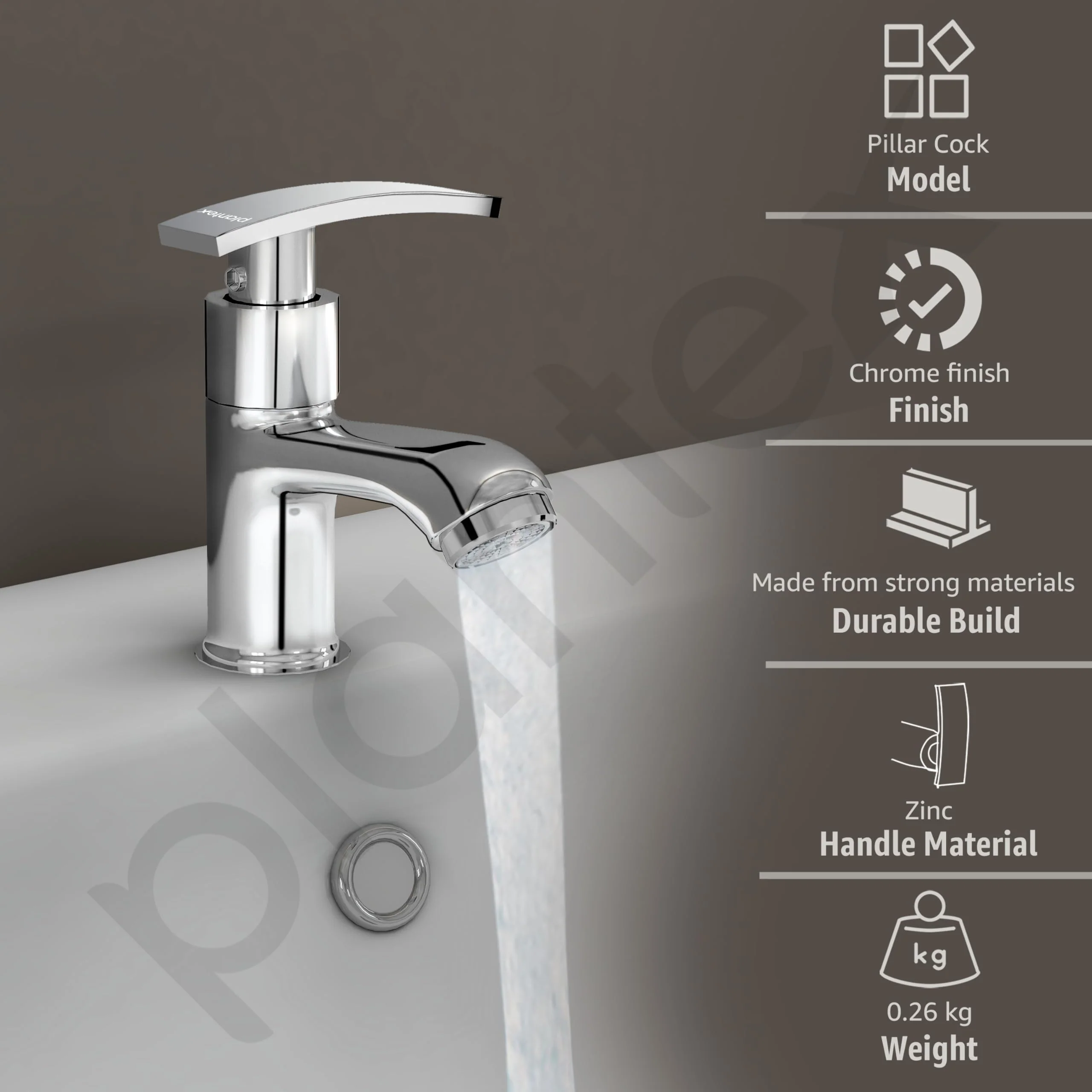 Plantex Pillar Tap for Bathroom with Water Saving Aerator and Brass Spindle/Wash Basin Tap with Teflon Tape/Single Lever Water Tap-(Samar-Chrome) - Image 3