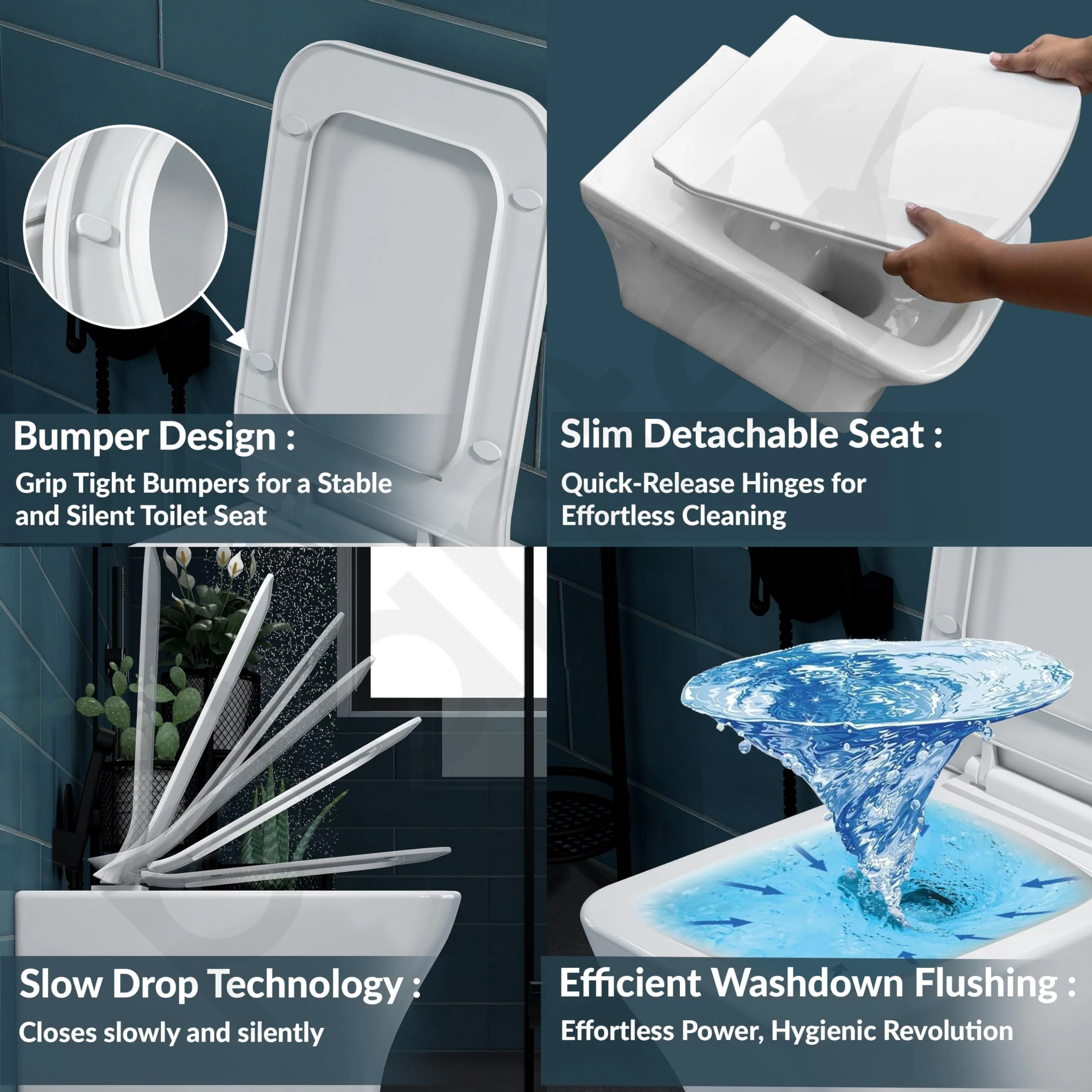 Plantex Platinum Ceramic Commode/Rim Washdown Westen Commode/One Piece Floor Mounted Commode with Soft Close Toilet Seat Cover- S Trap Outlet - (White) - Image 5