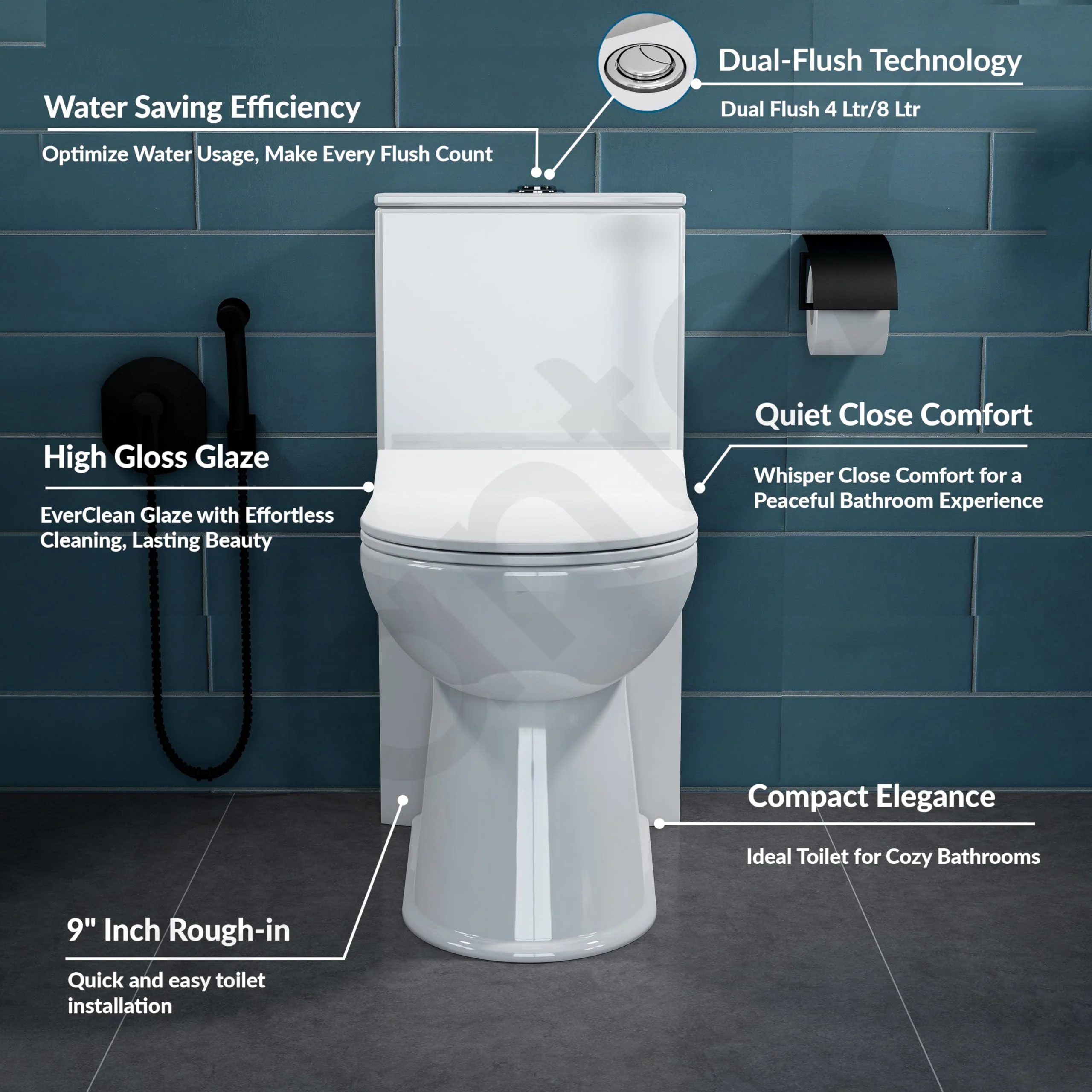 Plantex Platinum Ceramic Rimless One Piece Western Toilet/Commode for Toilet/Washdown Flush Commode With Soft Close Toilet Seat - S Trap Outlet (White) - Image 2