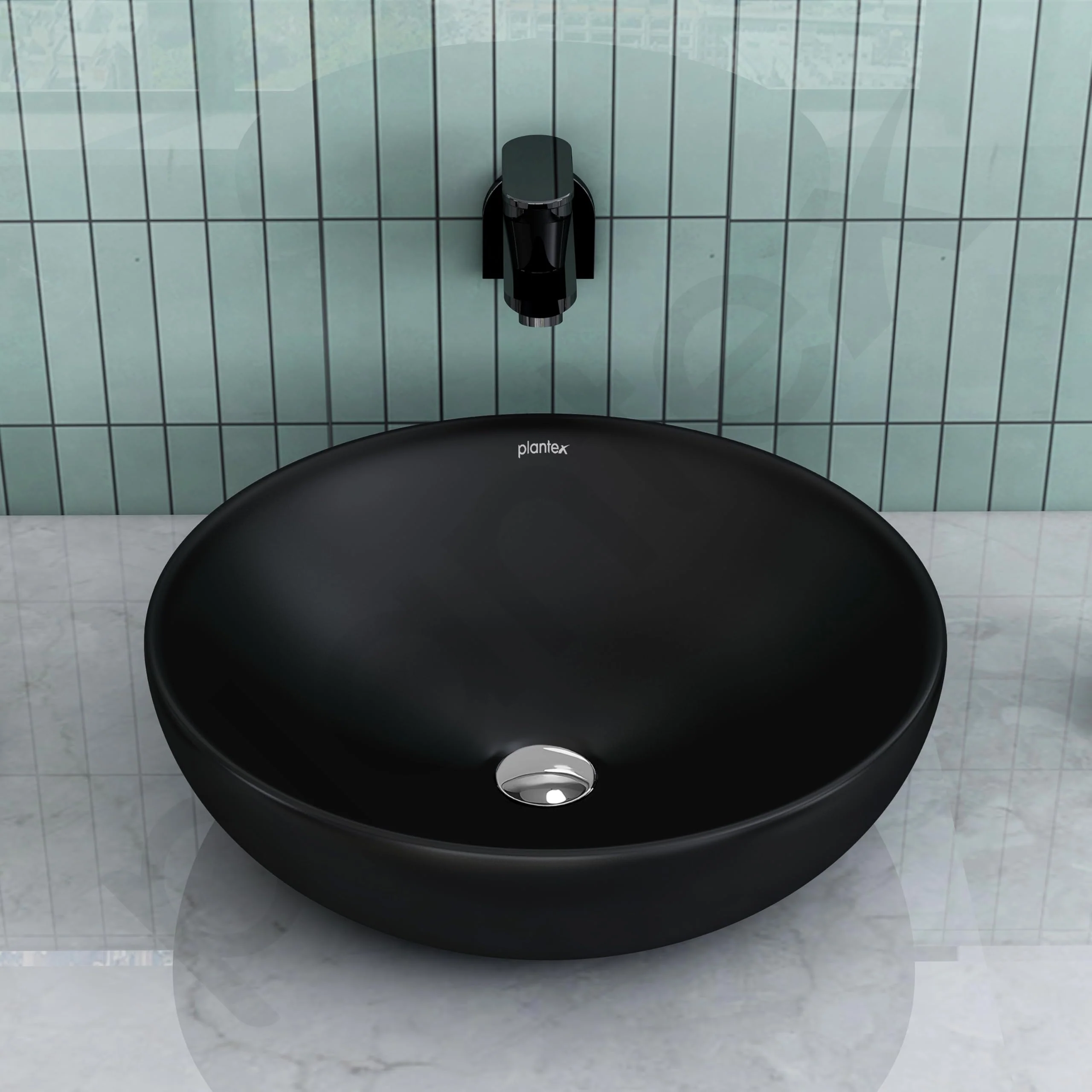 Plantex Platinum Ceramic Tabletop Round Wash Basin/Countertop Bathroom Sink/Tabletop Wash Basin(Black, 15.5 x 15.5 x 5 Inch) - Image 7