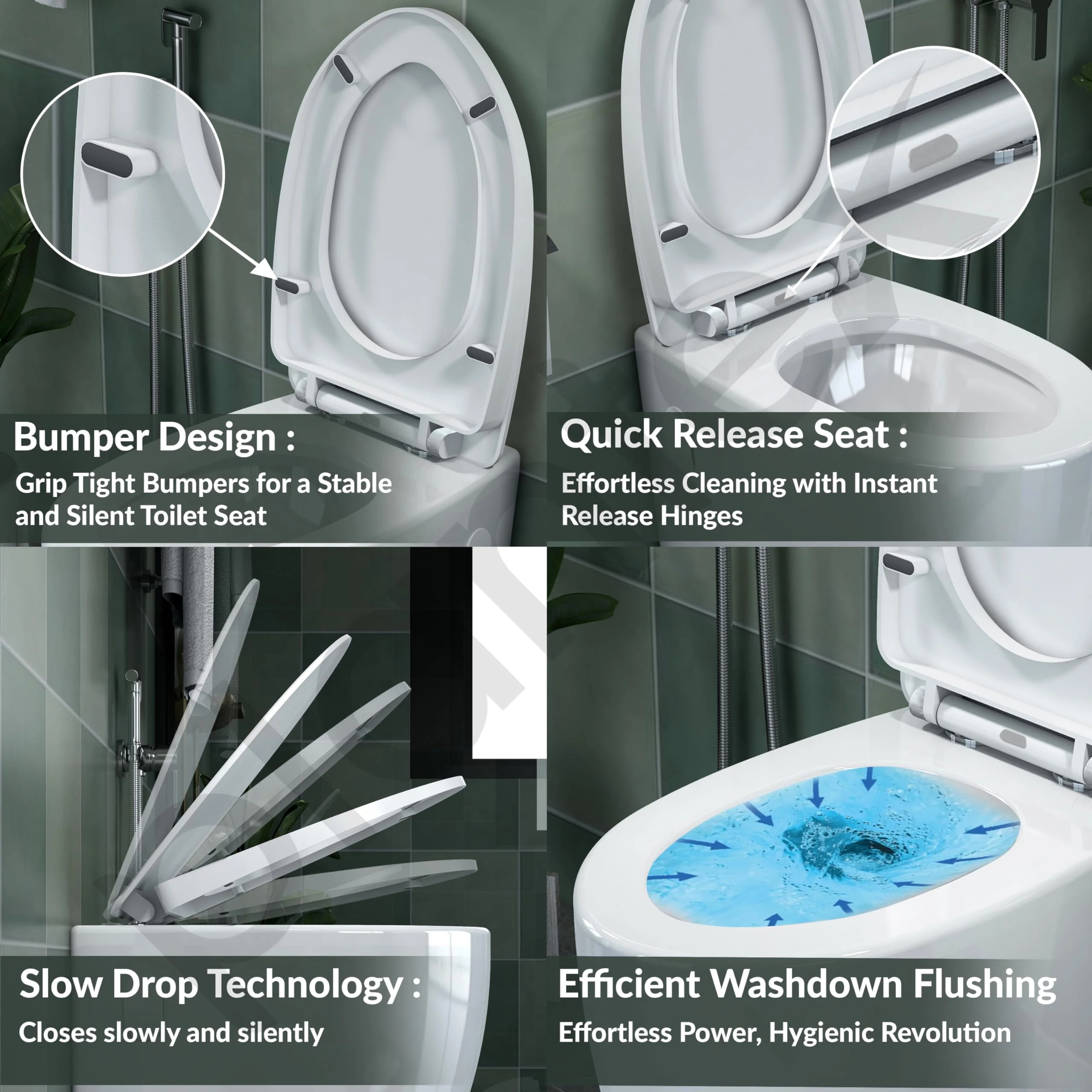 Plantex Platinum Ceramic Wall Hanging Western Toilet/Rim Washdown Commode for Toliet/Commode With Soft Close Toilet Seat - P Trap Outlet (White) - Image 5