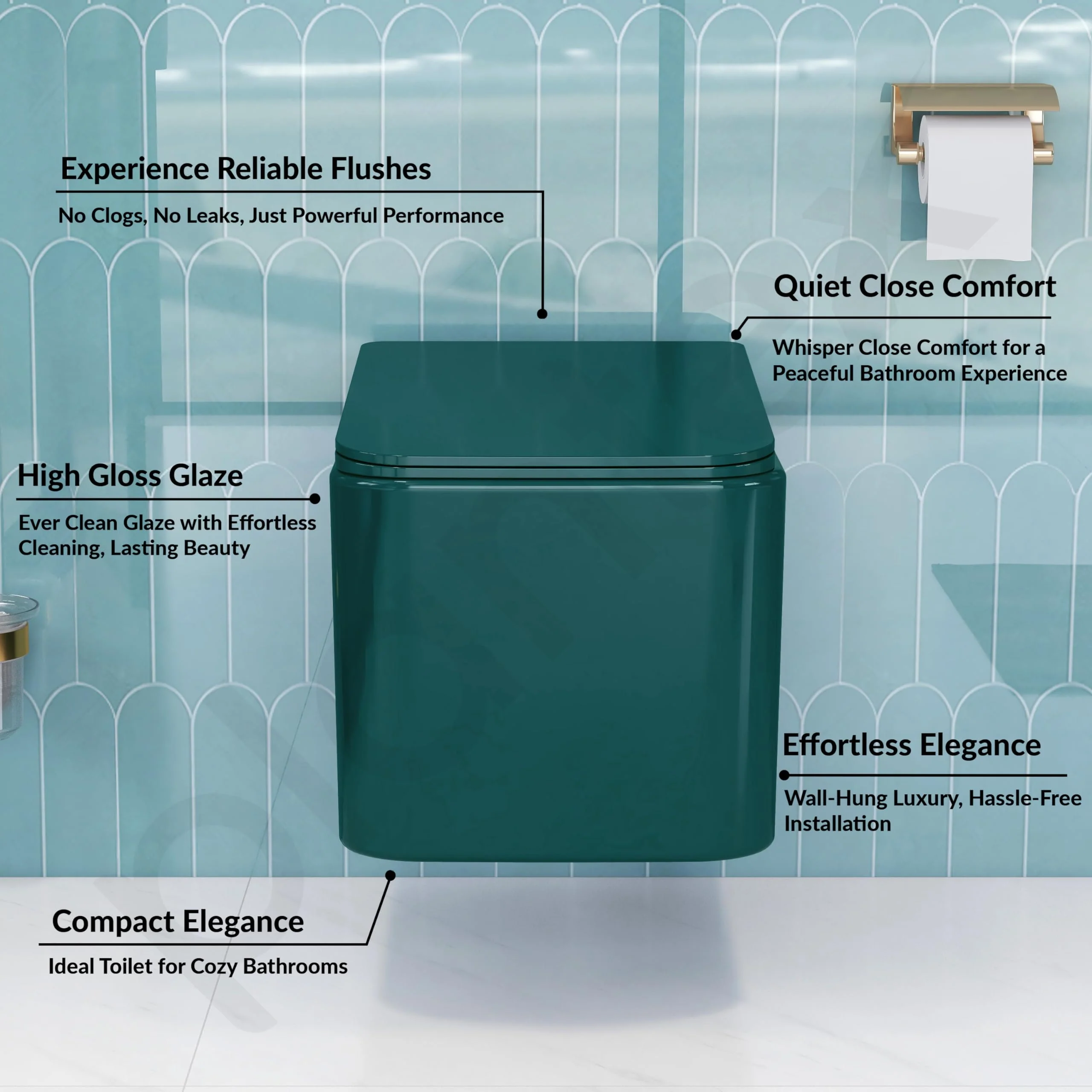 Plantex Platinum Ceramic Wall Hung Commode/P Trap Western Commode for Toilet/Rim Washdown Western Toilet with Soft Close Toilet Seat Cover- (Palm) - Image 2