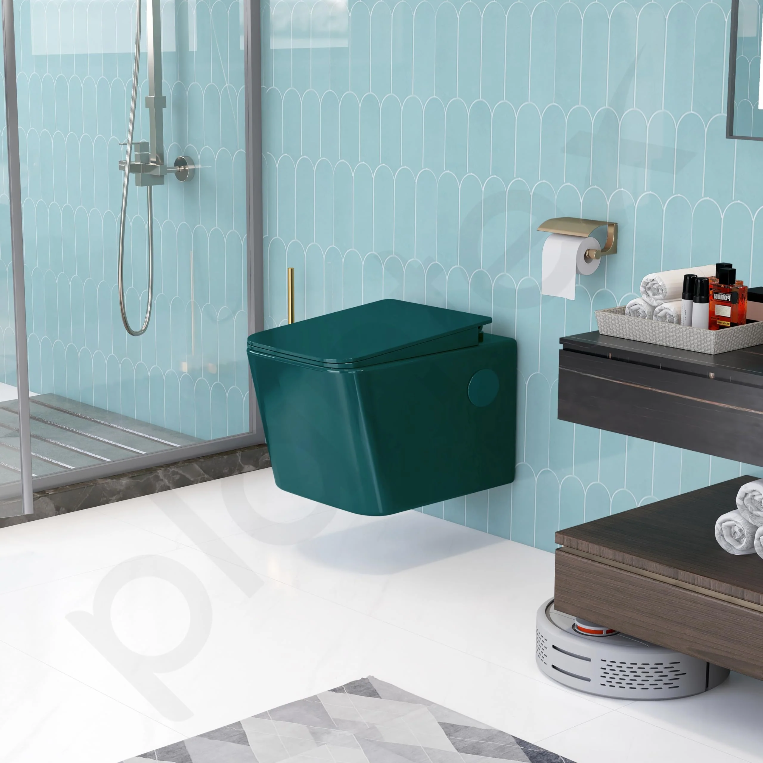 Plantex Platinum Ceramic Wall Hung Commode/P Trap Western Commode for Toilet/Rim Washdown Western Toilet with Soft Close Toilet Seat Cover- (Palm) - Image 6