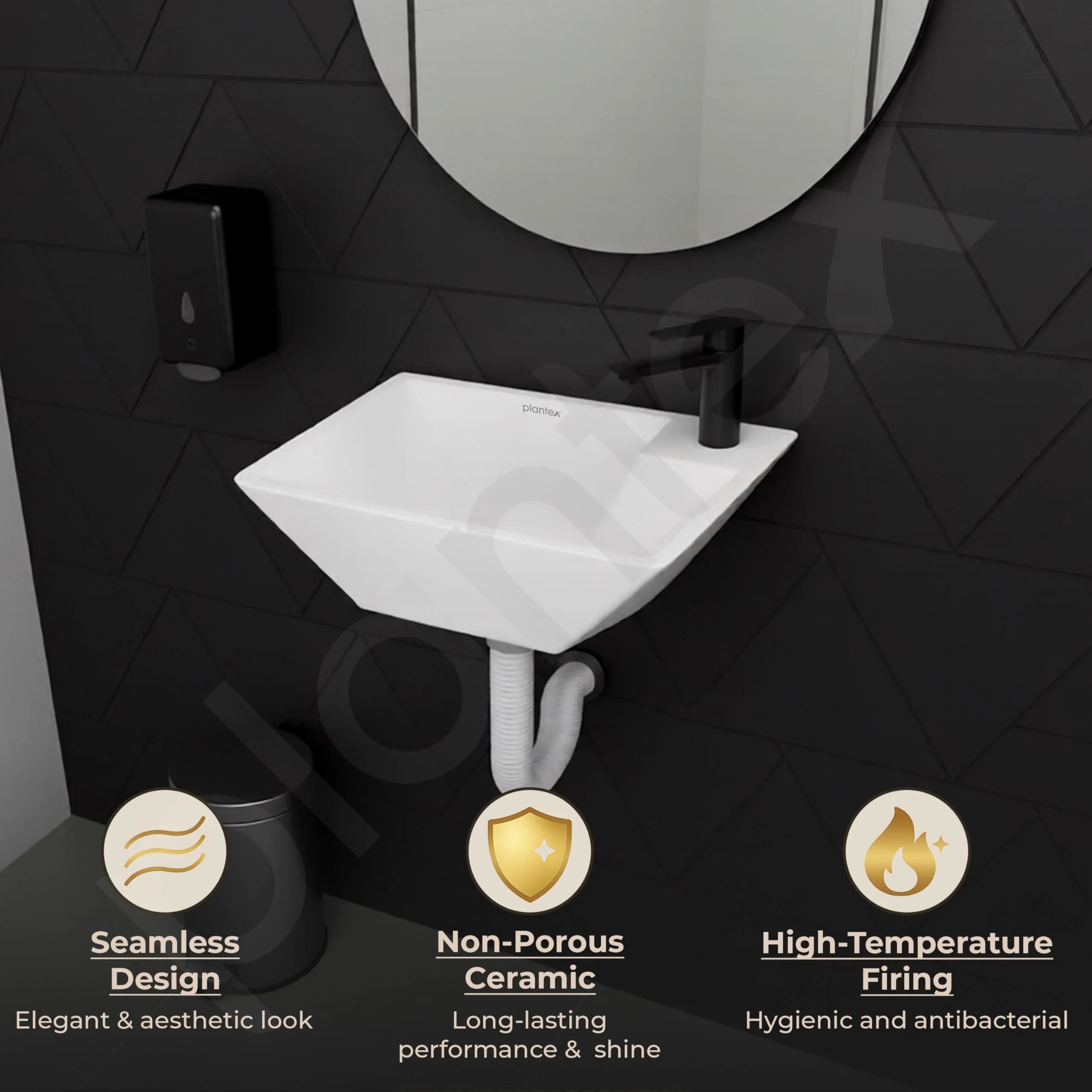 Plantex Platinum Ceramic Wall Mounted Basin/Corner Basin/Wash Basin for Bathroom/Wall Hung Washbasin/Sink for Restaurant, Hotel/10 Years Glaze Warranty by Plantex (Candy -15 x 11 x 5 Inch) - Image 6