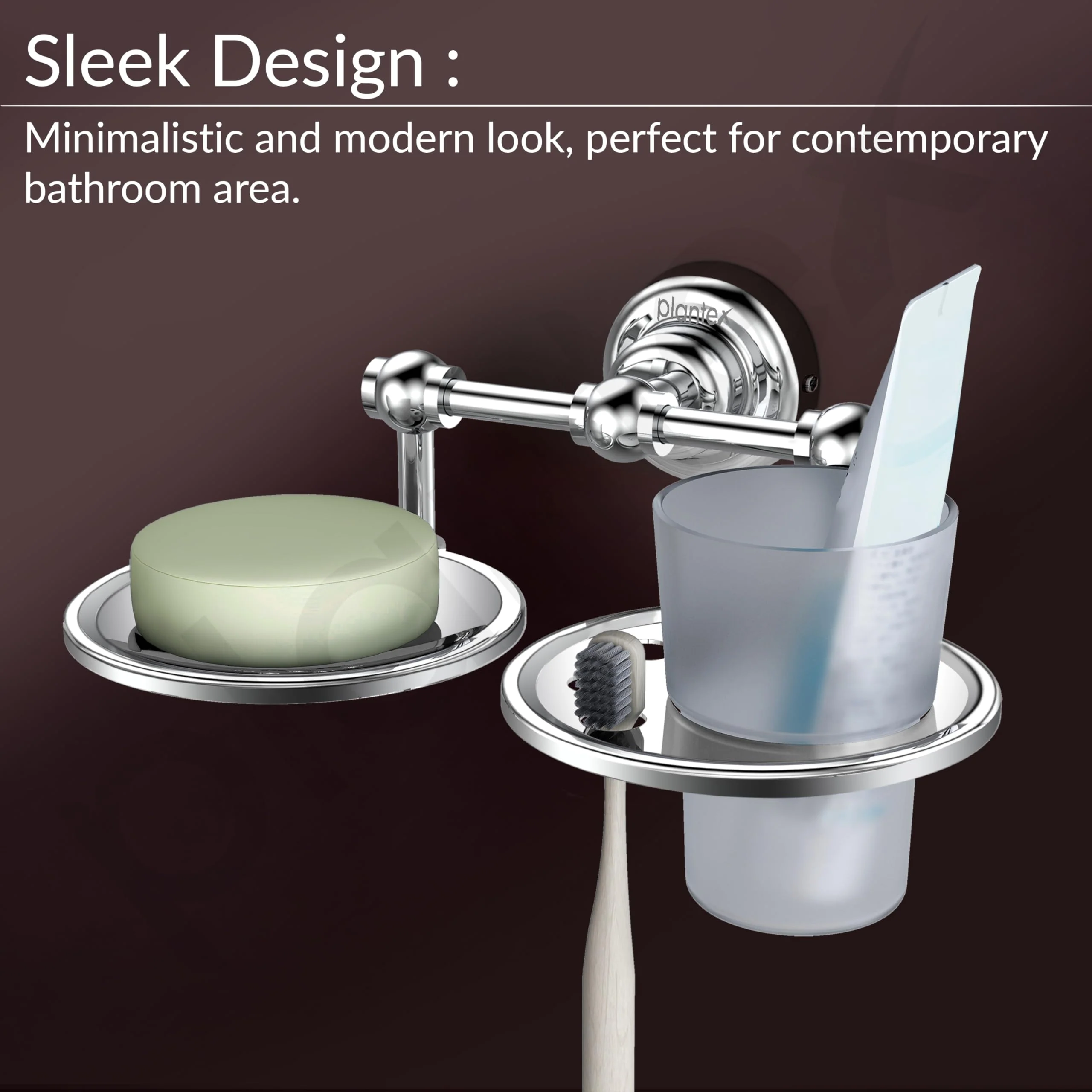Plantex Platinum Stainless Steel 304 Grade Skyllo 2in1 Soap Dish with Tumbler Holder/Soap Stand/Tooth Brush Holder/Bathroom Accessories(Chrome) - Pack of 1 - Image 7