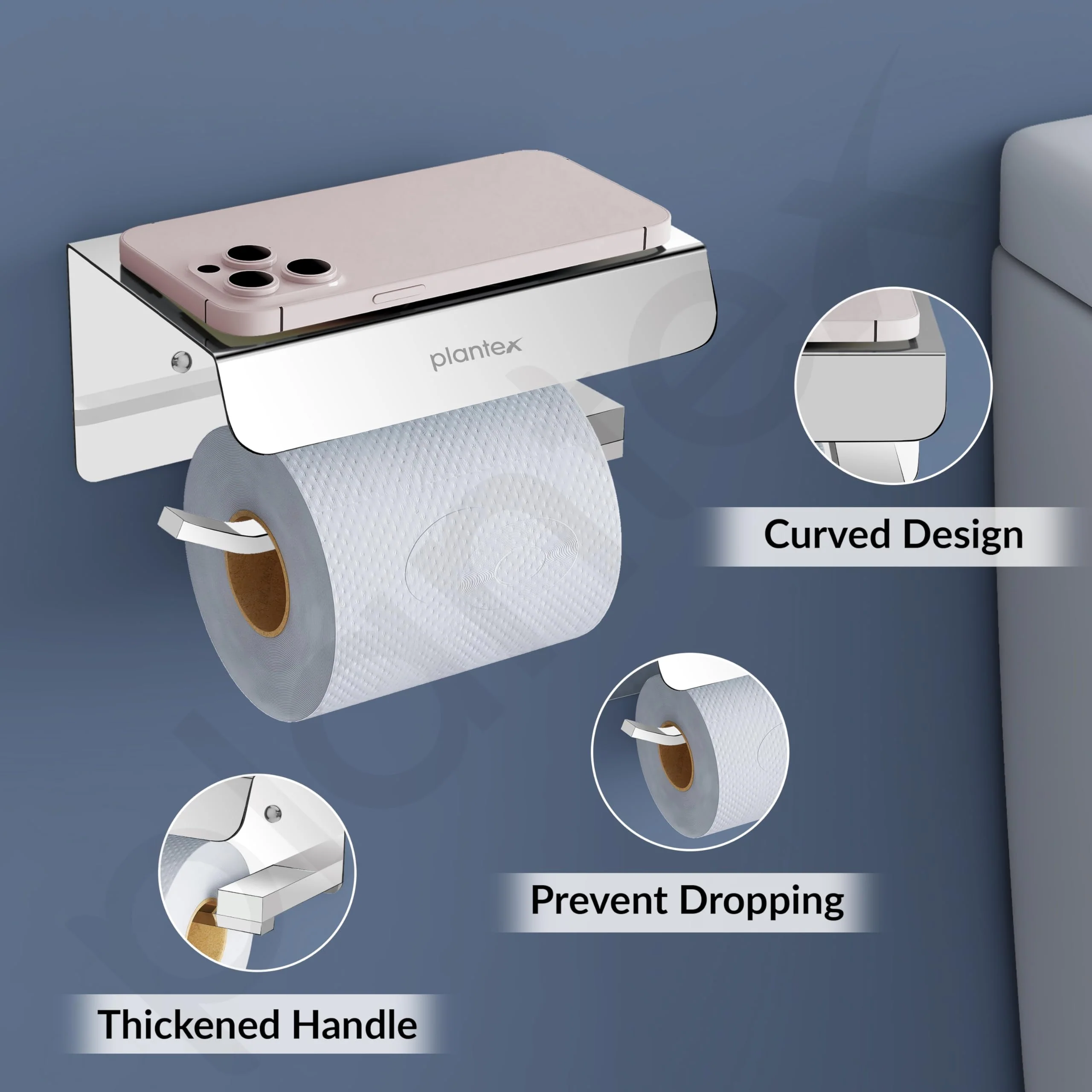 Plantex Platinum Stainless Steel 304 Grade Toilet Paper Holder/Toilet Paper Roll Holder with Mobile Stand/Toilet Paper Roll Holder Stand/Bathroom Accessories (Chrome) - Image 6