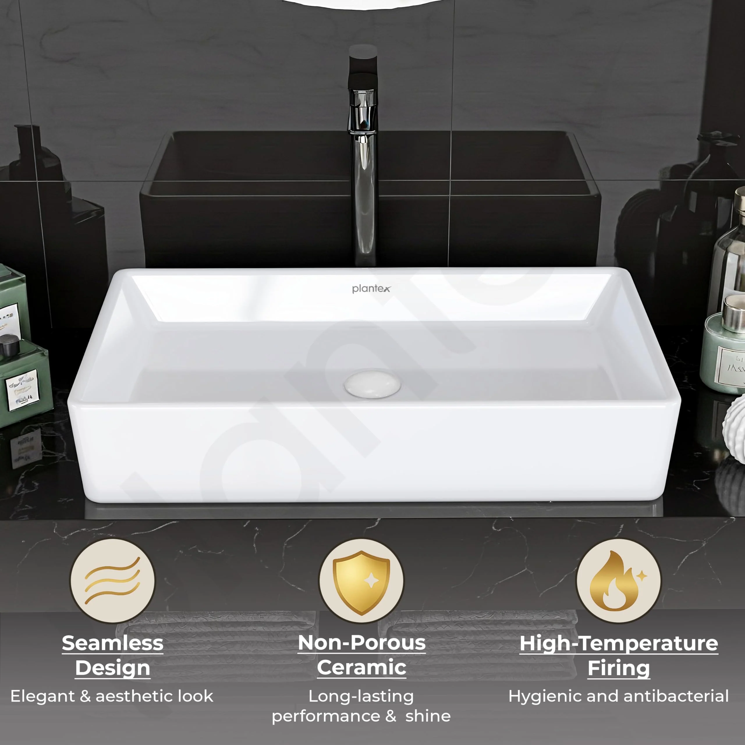 Plantex Platinum Tabletop Wash Basin for bathroom/Countertop Ceramic Washbasin/10 Years Glaze Warranty by Plantex (White, 23.5 x 13.5 x 4.5 Inch) - Image 5