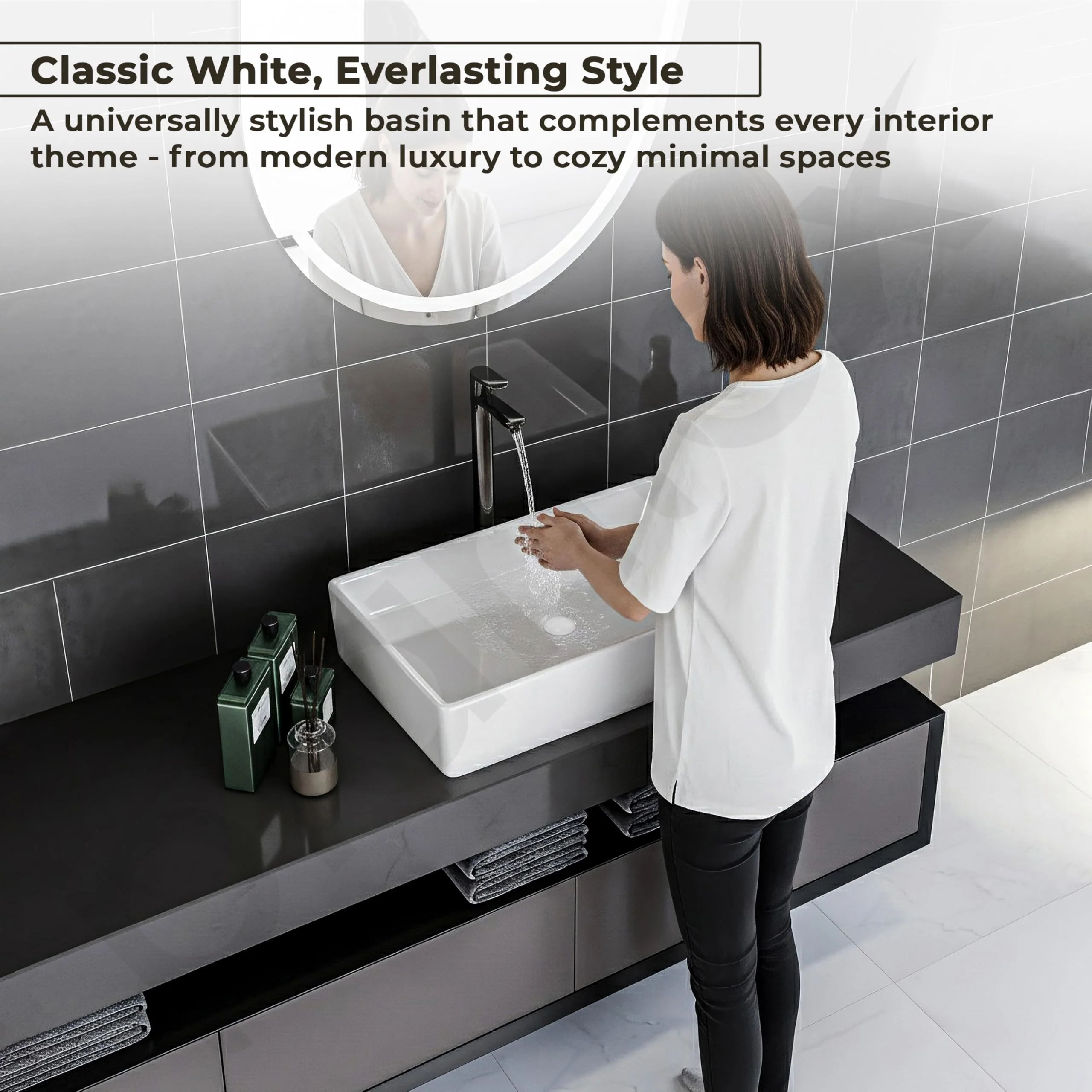 Plantex Platinum Tabletop Wash Basin for bathroom/Countertop Ceramic Washbasin/10 Years Glaze Warranty by Plantex (White, 23.5 x 13.5 x 4.5 Inch) - Image 6