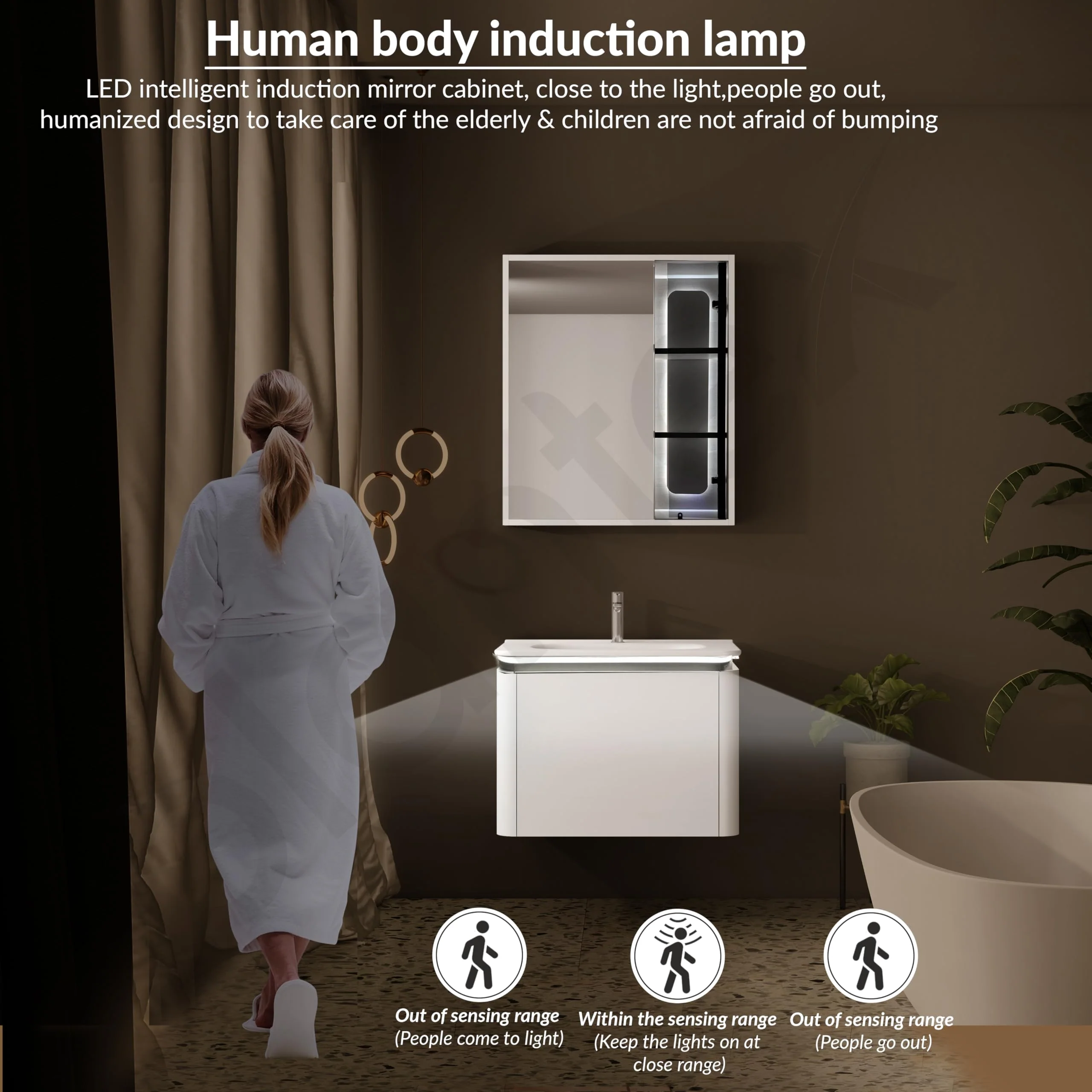 Plantex Plywood Rectangle Vanity with Basin/Unbrekable Wash Basin with Cabinet/Bathroom Organizer for Home with Coupling, Mirror and Cabinet Motion Sensor Light (NZBC-13) - Image 3