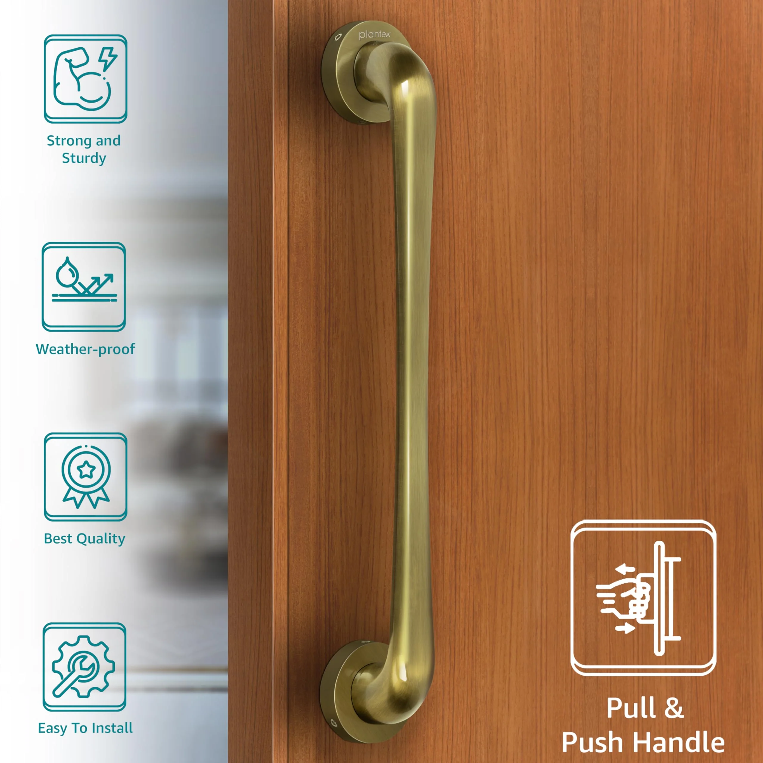 Plantex Polo 14 inches Door Handle for Main Door/Handle for Glass Door/Wooden/Push and Pull Operations/3 Years Warranty (Rich Brass Antique - Big) - Image 2