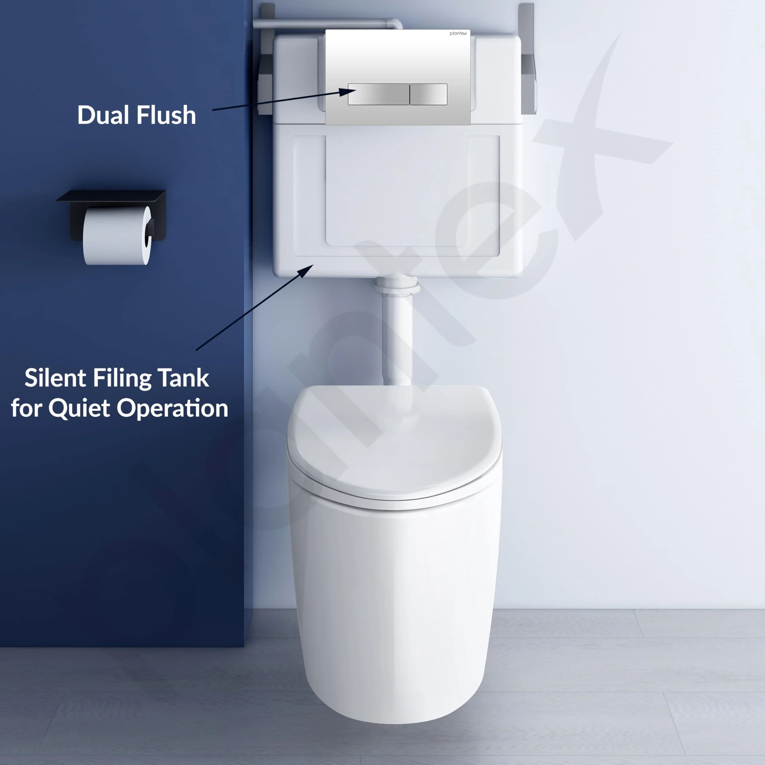 Plantex Polyethylene Wall Hung Commode for Toilet with Conceal Flush Tank/Dual Flush/Soft Closing Seat- (White) - Image 2