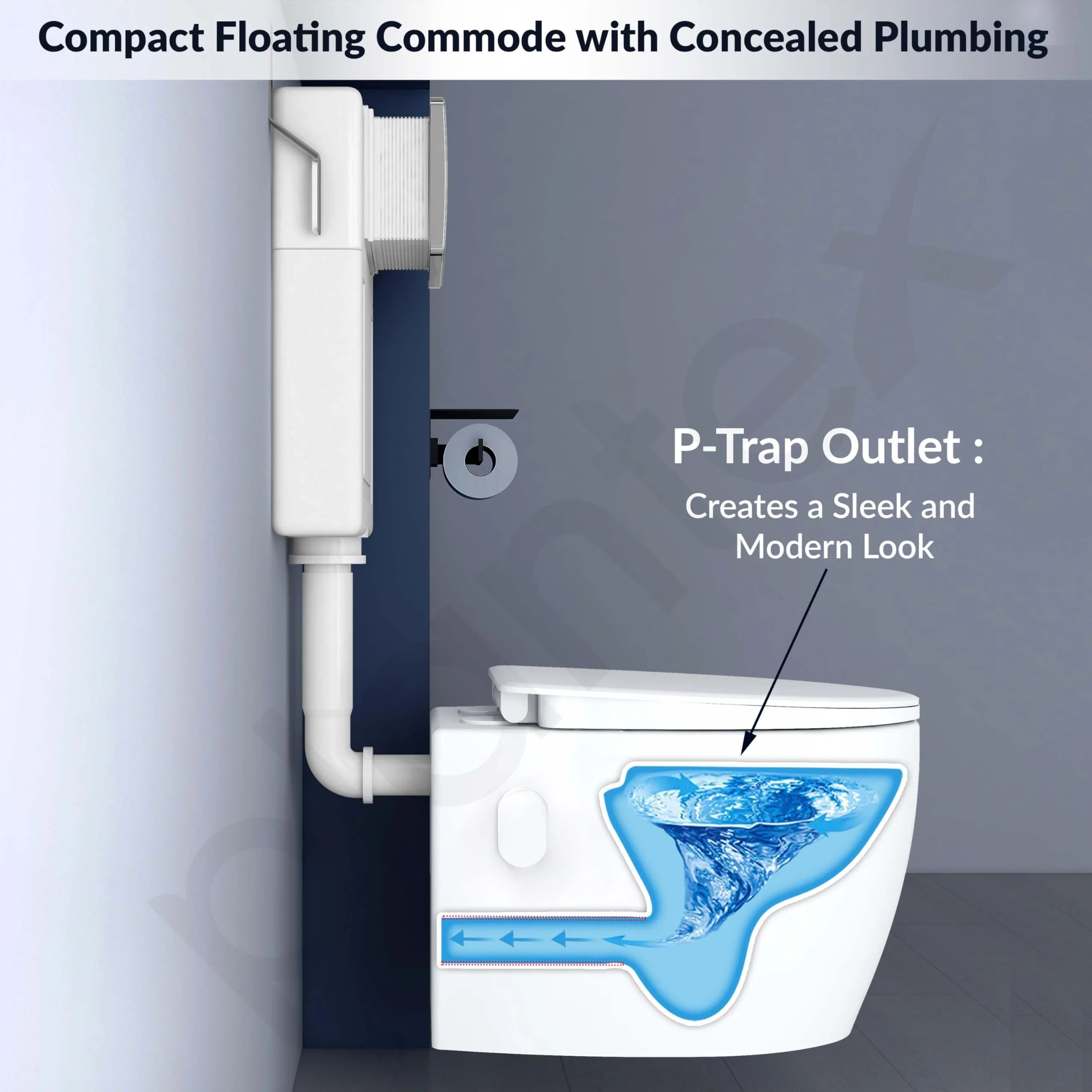 Plantex Polyethylene Wall Hung Commode for Toilet with Conceal Flush Tank/Dual Flush/Soft Closing Seat- (White) - Image 5