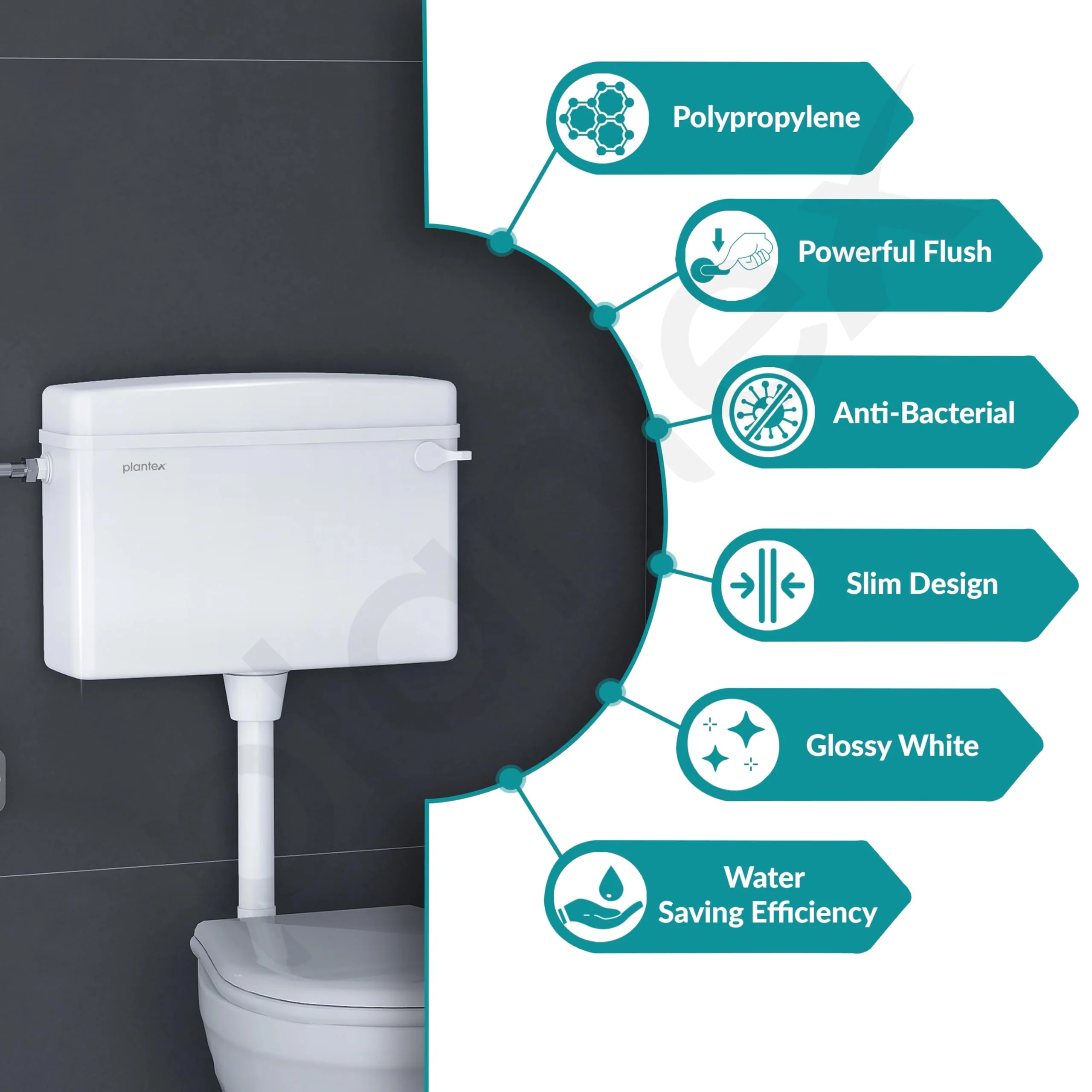 Plantex Polypropylene Toilet Flush Tank/Flush Tank for Toilet with 10 LTR Water Capacity/Side Lever Cistern for Bathroom - Pack of 1 (White) - Image 4