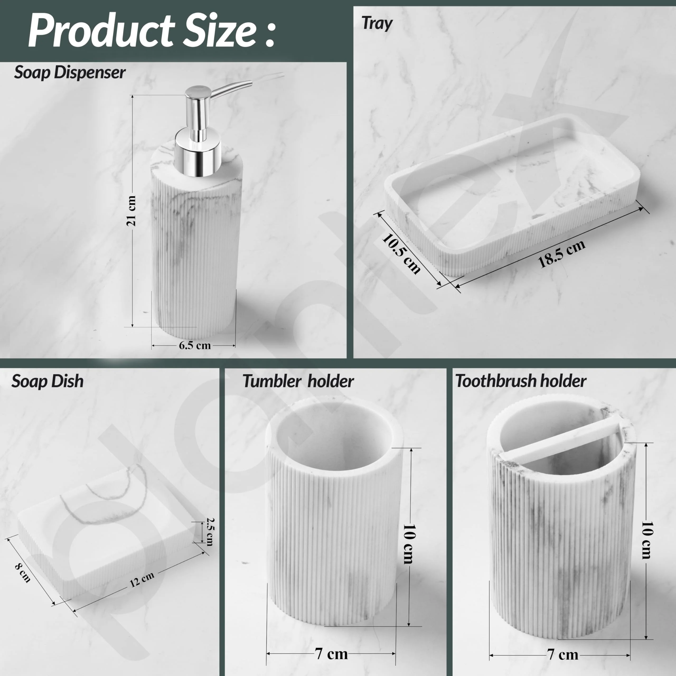 Plantex Polyresin Bathroom Accessories Set Soap Dispenser/Toothbrush Holder/Bathroom Tray/Tumbler Holder/Soap Dish - 5 Piece(911) - Image 3