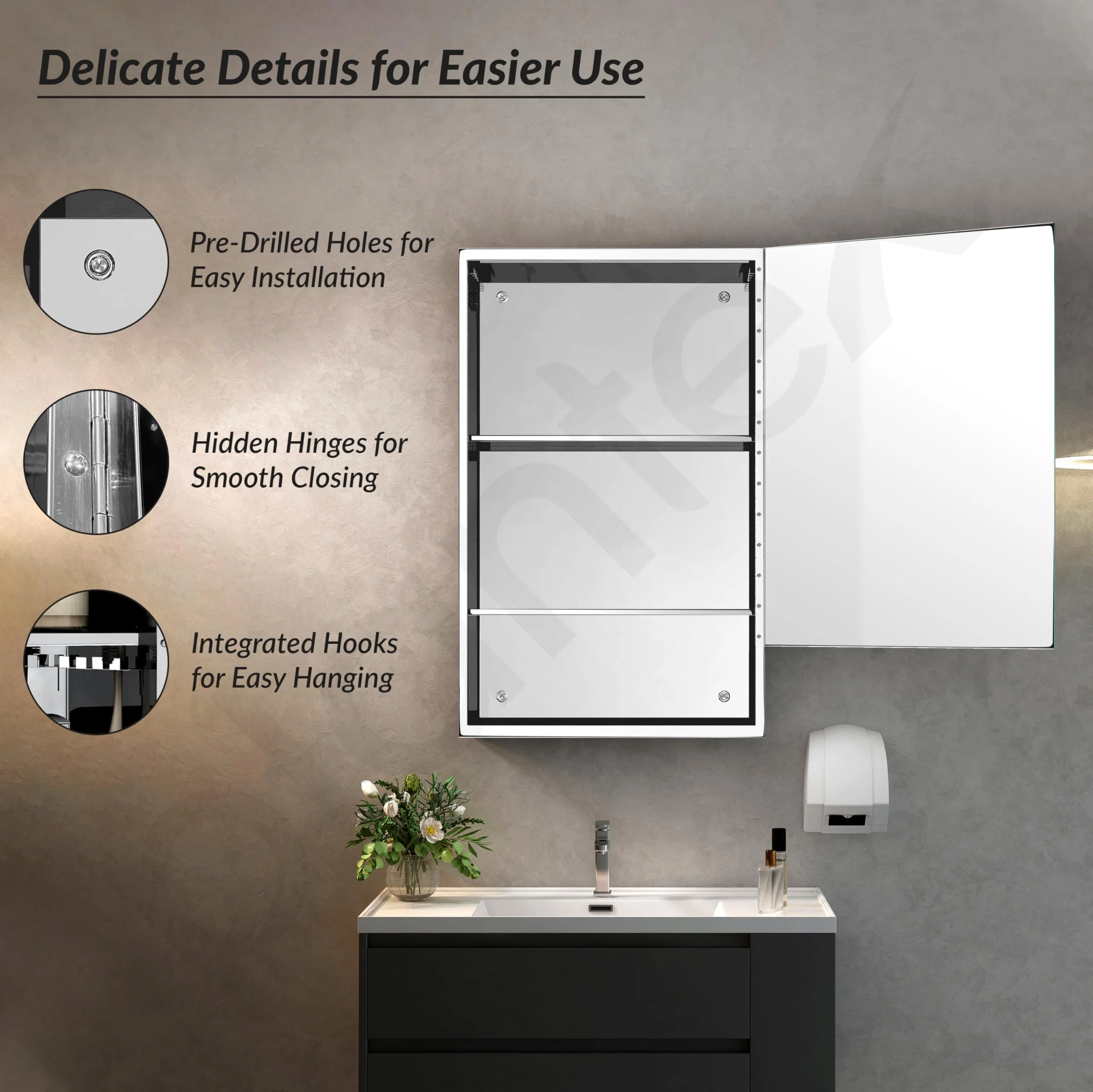 Plantex Premium 304 Stainless Steel Bathroom Mirror Cabinet with Lower Shelf/Bathroom Organiser/Bathroom Mirror with Storage/Bathroom Shelf with Mirror/Bathroom Accessories (20x32 Inch-Chrome) - Image 7