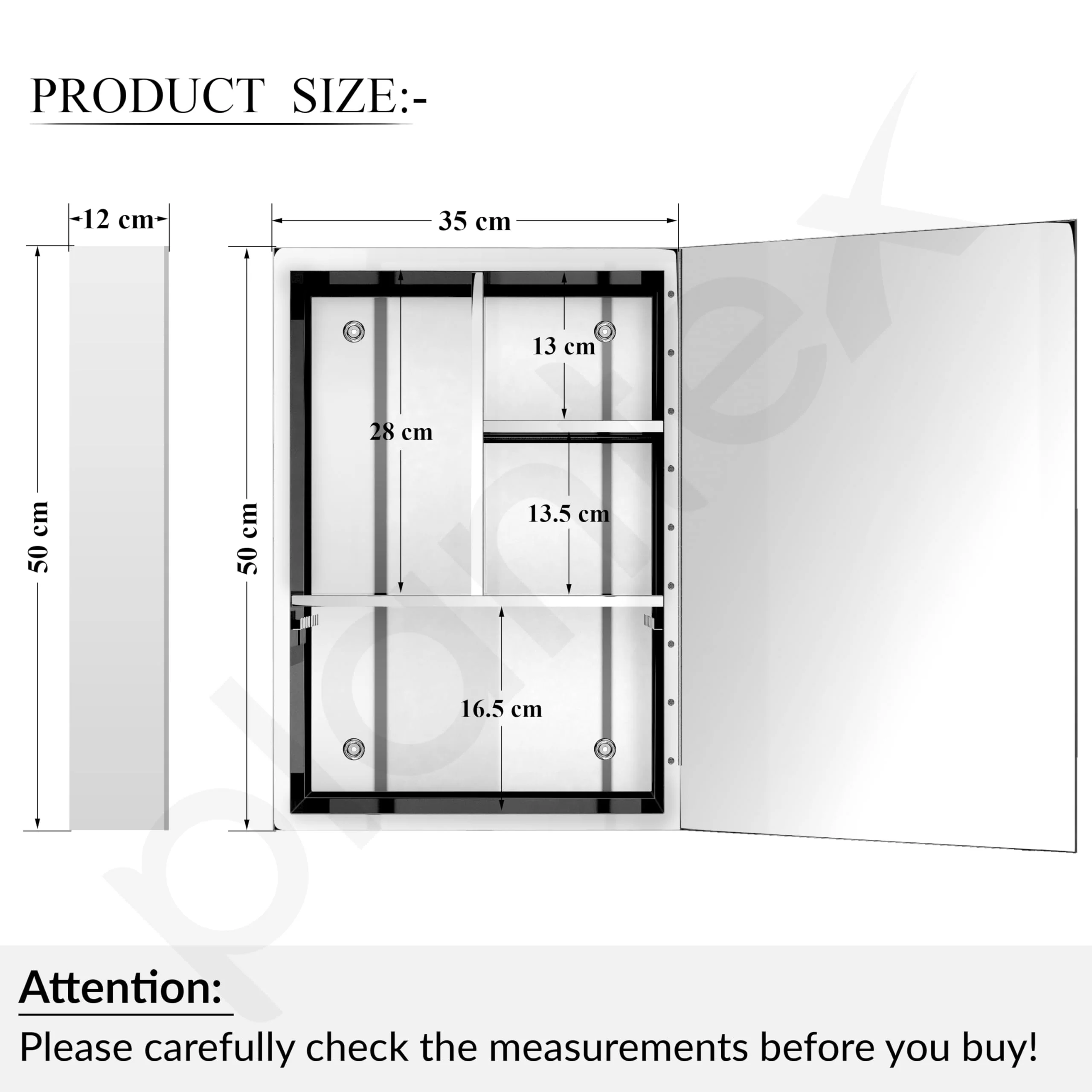 Plantex Premium Bathroom Mirror Cabinet/304 Grade Stainless Steel Mirror Cabinet/Bathroom Shelf for Wall - (14x20 Inch - Chrome) - Image 3