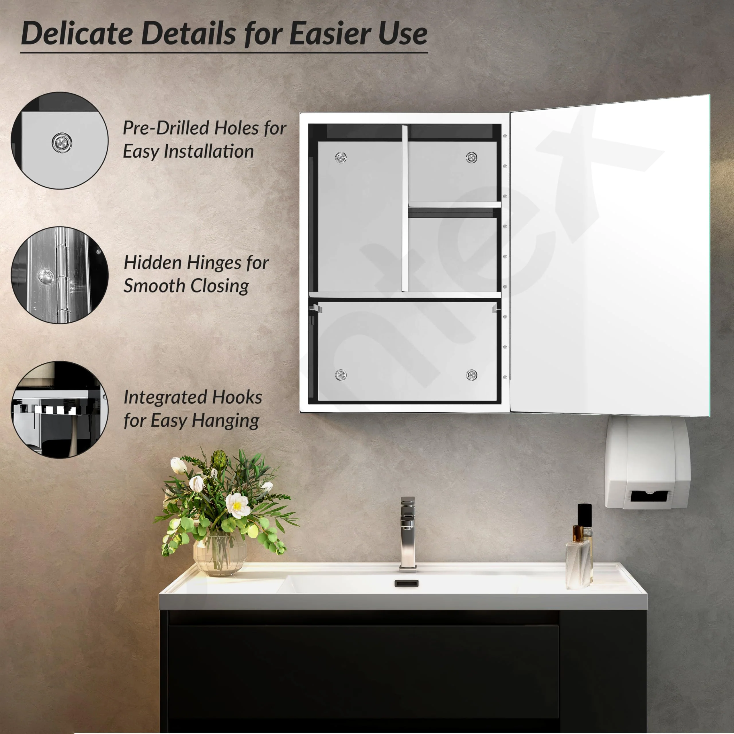Plantex Premium Bathroom Mirror Cabinet/304 Grade Stainless Steel Mirror Cabinet/Bathroom Shelf for Wall - (14x20 Inch - Chrome) - Image 7