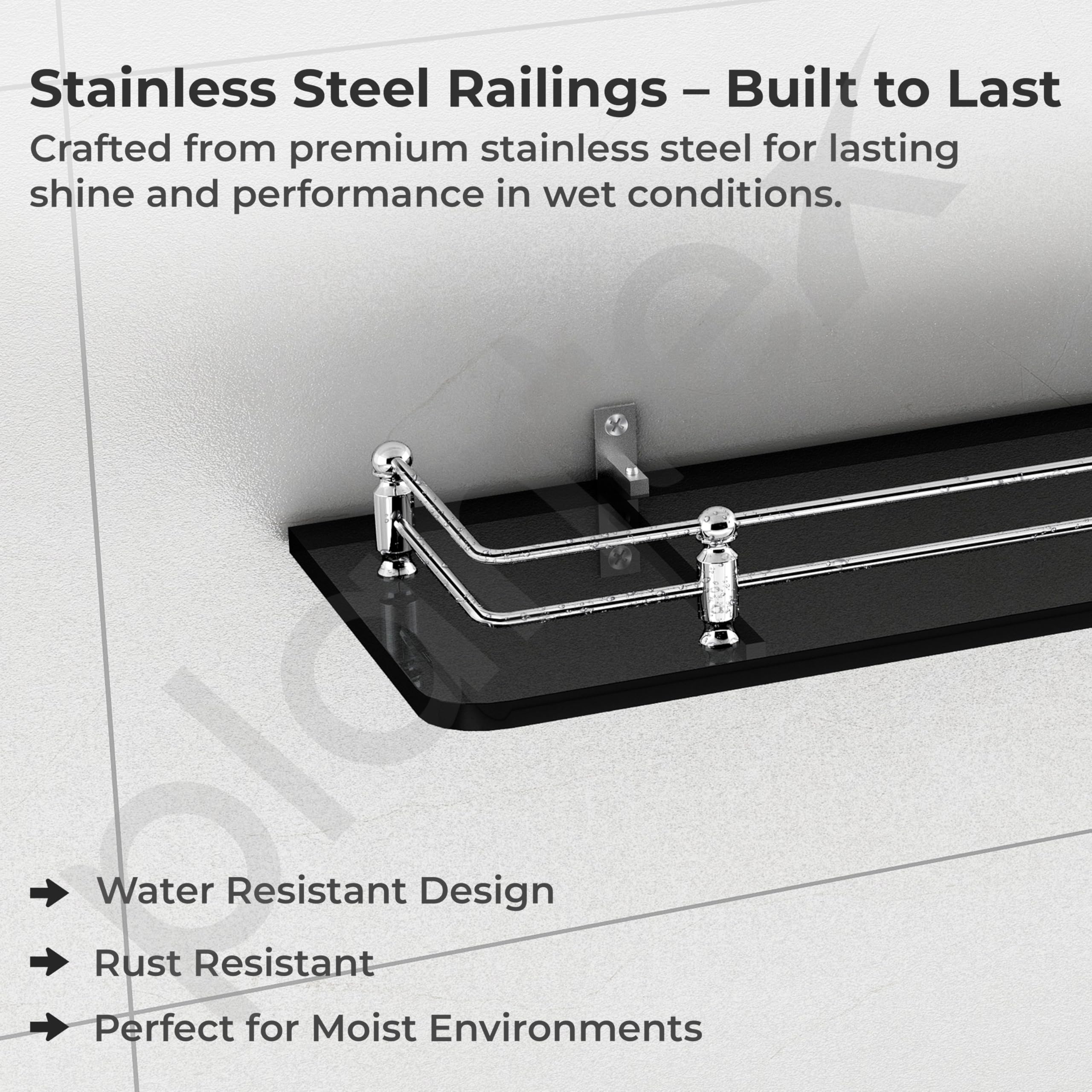Plantex Premium Black Glass Shelf for Bathroom/Kitchen/Living Room - Bathroom Accessories (Polished, 18x6 Inches) - Pack of 1 - Image 2