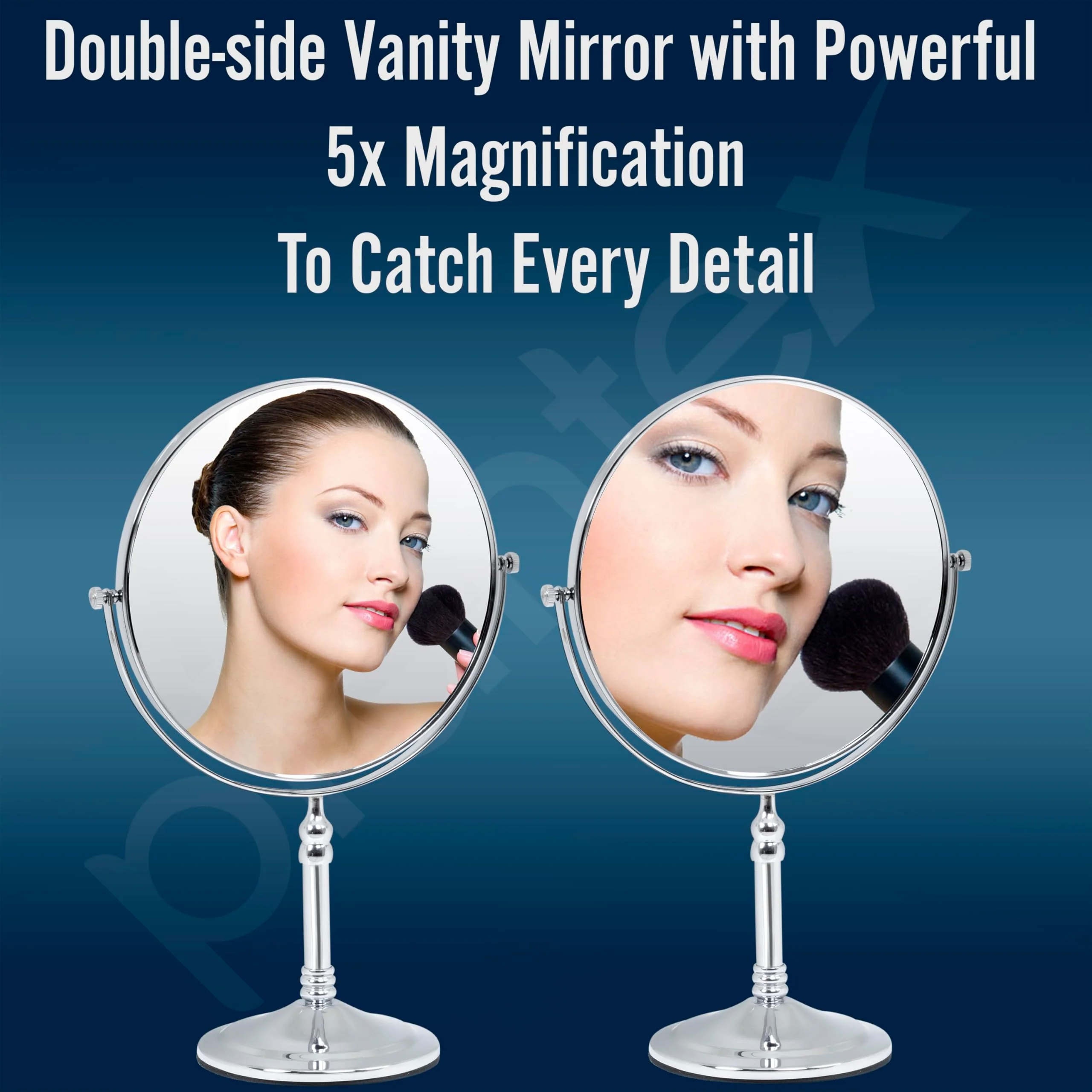 Plantex Premium Brass Magnifying Mirror/Dual Side Makeup Mirror with 5x/1x Magnification/Tabletop Vanity Hand Mirrors Stand (8 Inch-Chrome/Tabletop) - Image 3