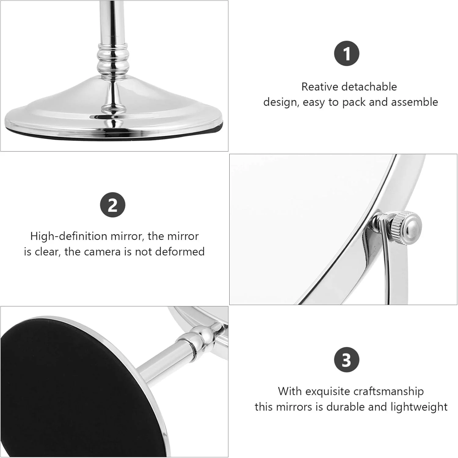 Plantex Premium Brass Magnifying Mirror/Dual Side Makeup Mirror with 5x/1x Magnification/Tabletop Vanity Hand Mirrors Stand (8 Inch-Chrome/Tabletop) - Image 7