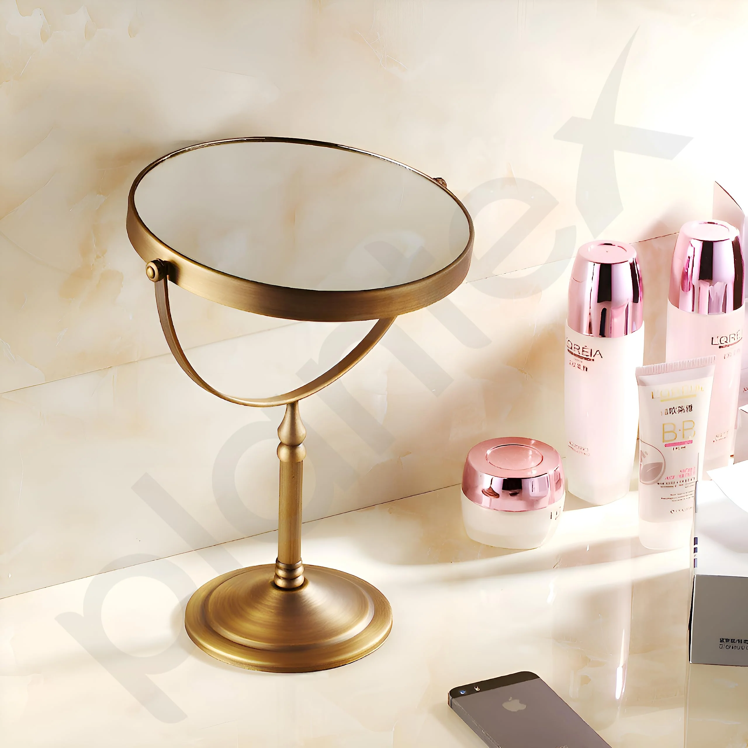 Plantex Premium Brass Magnifying Mirror/Dual Side Makeup Mirror with Stand/Shaving Mirror for Bathroom with 5x/1x Magnification (8 Inch-Brass Antique/Tabletop) - Image 5